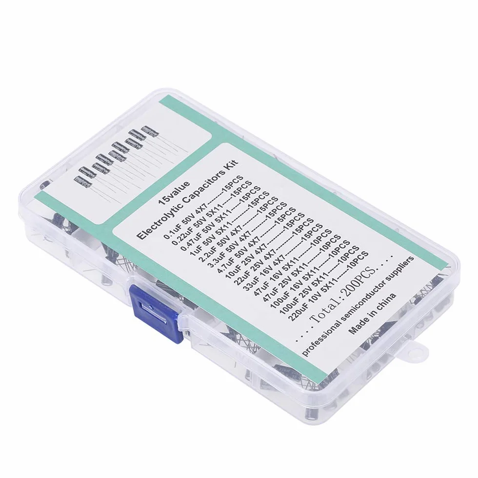 DollaTek 200 szt. 15 warto?ci zakres 0,1uF-220uF zestaw kondensatorów elektrolitycznych