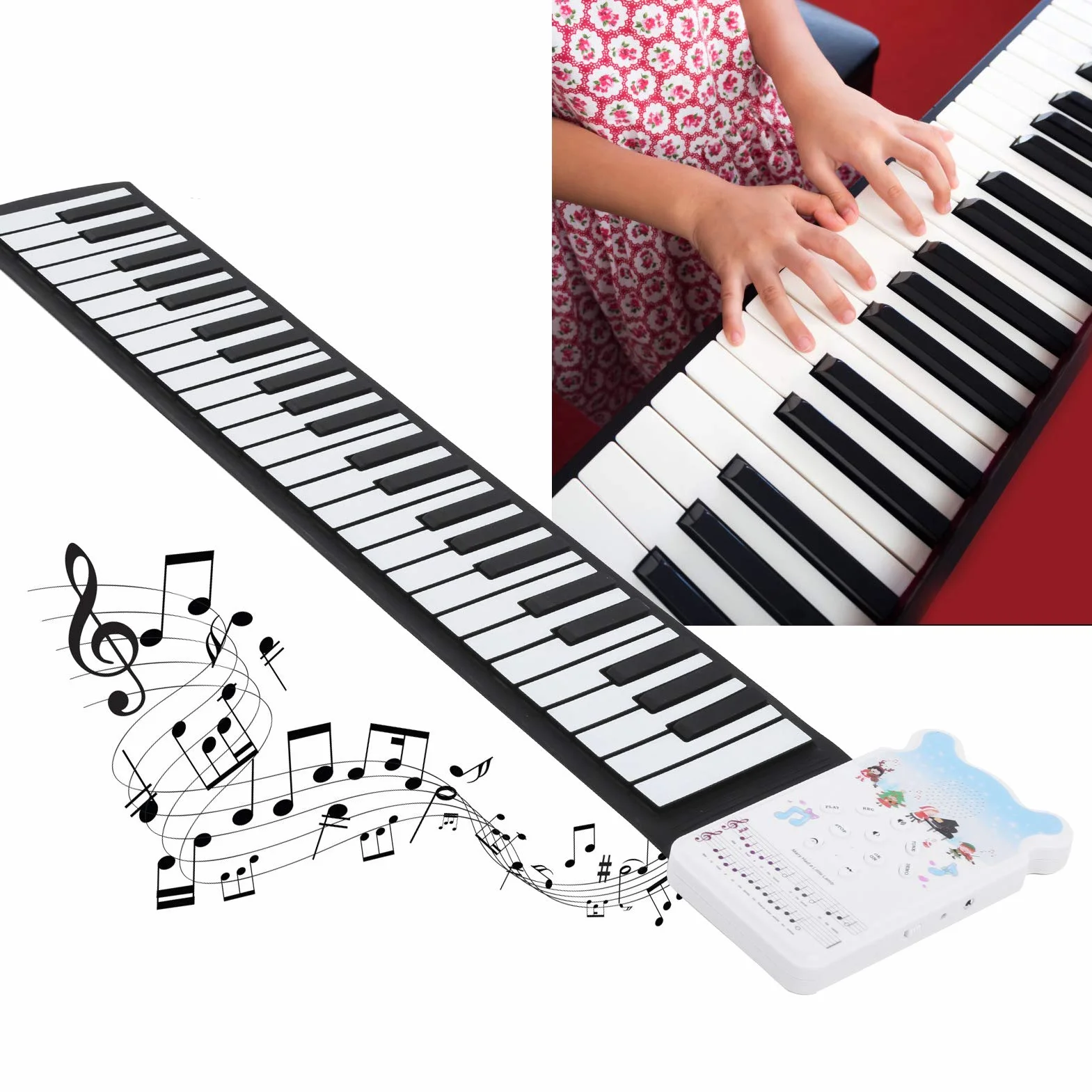 49 Key Hand-Rolled Piano Tragbare wiederaufladbare flexible elektronische Roll-Up-Tastatur mit Klavieraufklebern