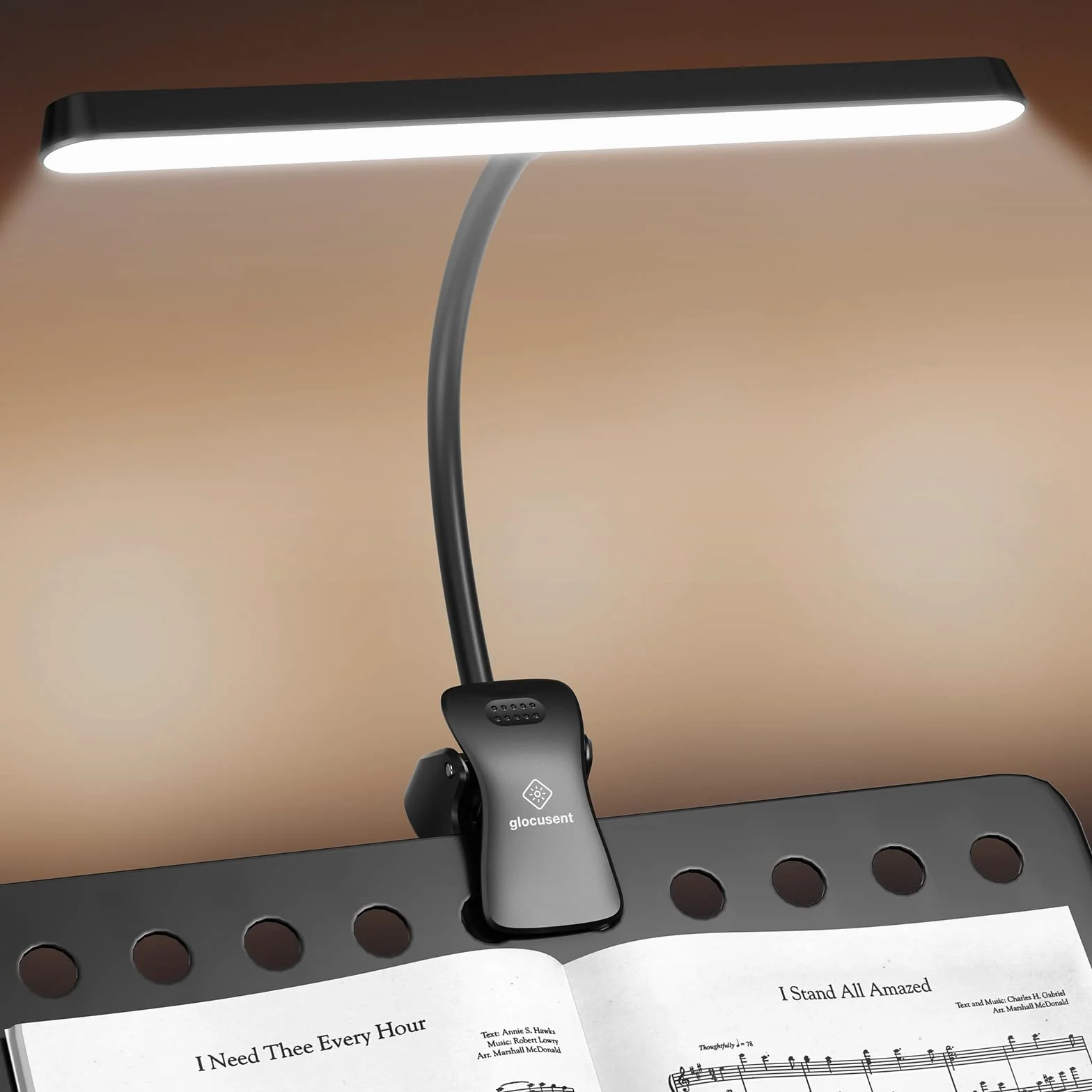 Glocusent 57 LED Super jasny stojak muzyczny światło, oczy dbające o Clip-on światło fortepianowe, 3 kolor 165 jasność, USB-C ładowane, długotrwałe do 140 Hrs, idealne do fortepianu, arkusze, gitara