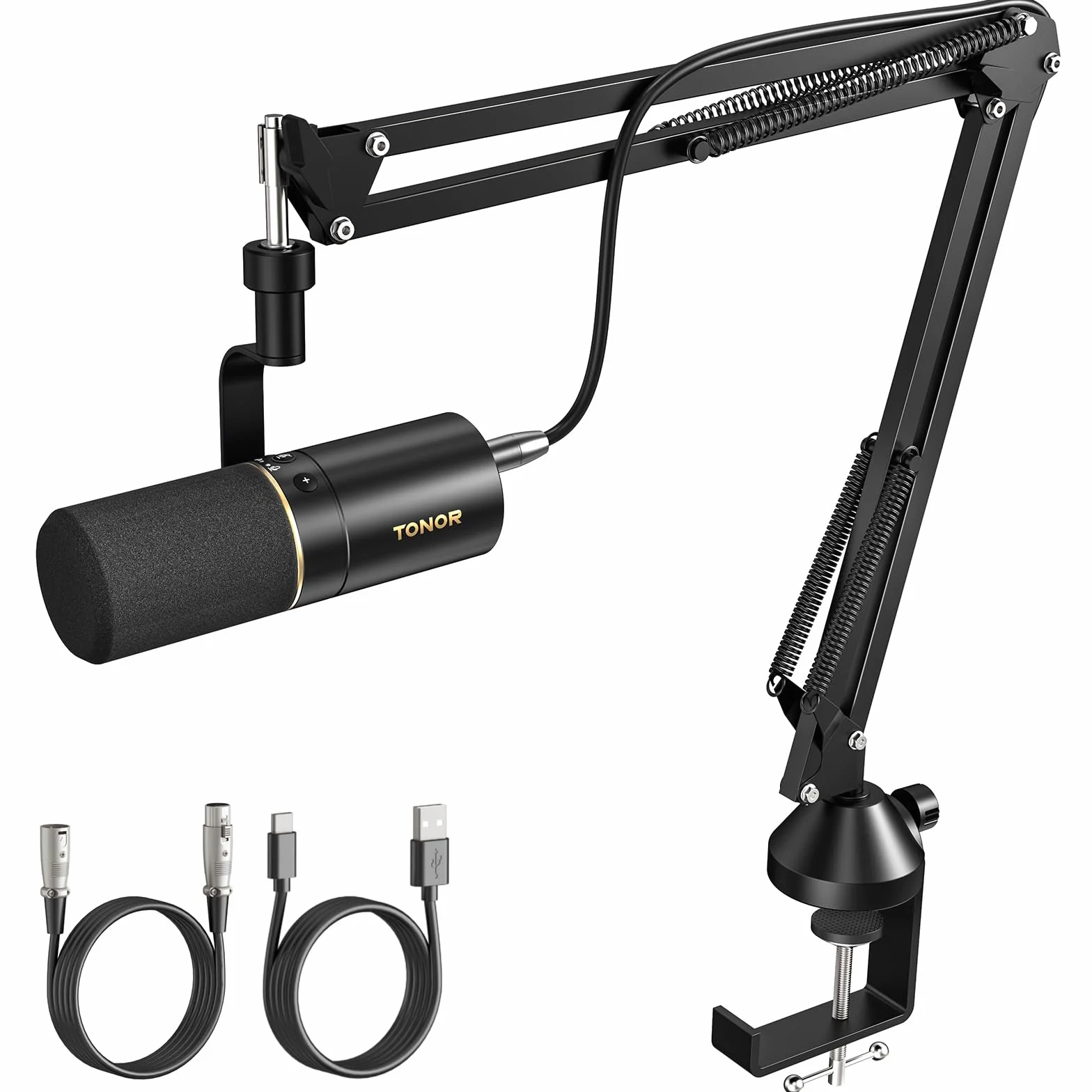Mikrofon TONOR USB/XLR, wysokiej jakości dynamiczny mikrofon studyjny z wysięgnikiem do nagrywania podcastów, gier, strumieniowego przesyłania muzyki, śpiewu i emisji głosu, słuchawkowym 3,5 mm TD510+