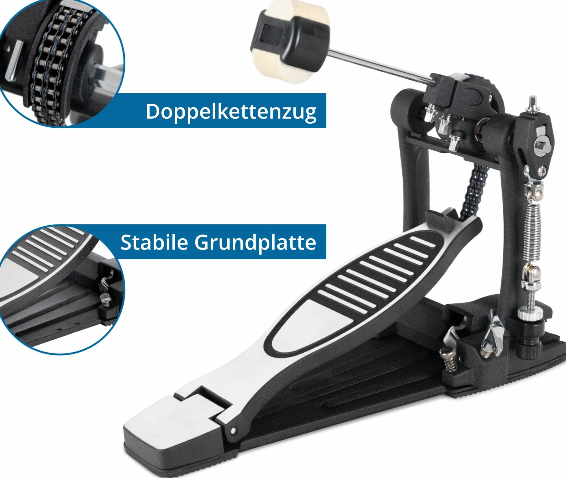 XDrum Stopka Pro, podwójna (podwójny łańcuszek, 4-stronny bijak, stoper, wszechstronna regulacja, dowolnie regulowany kąt uderzenia)