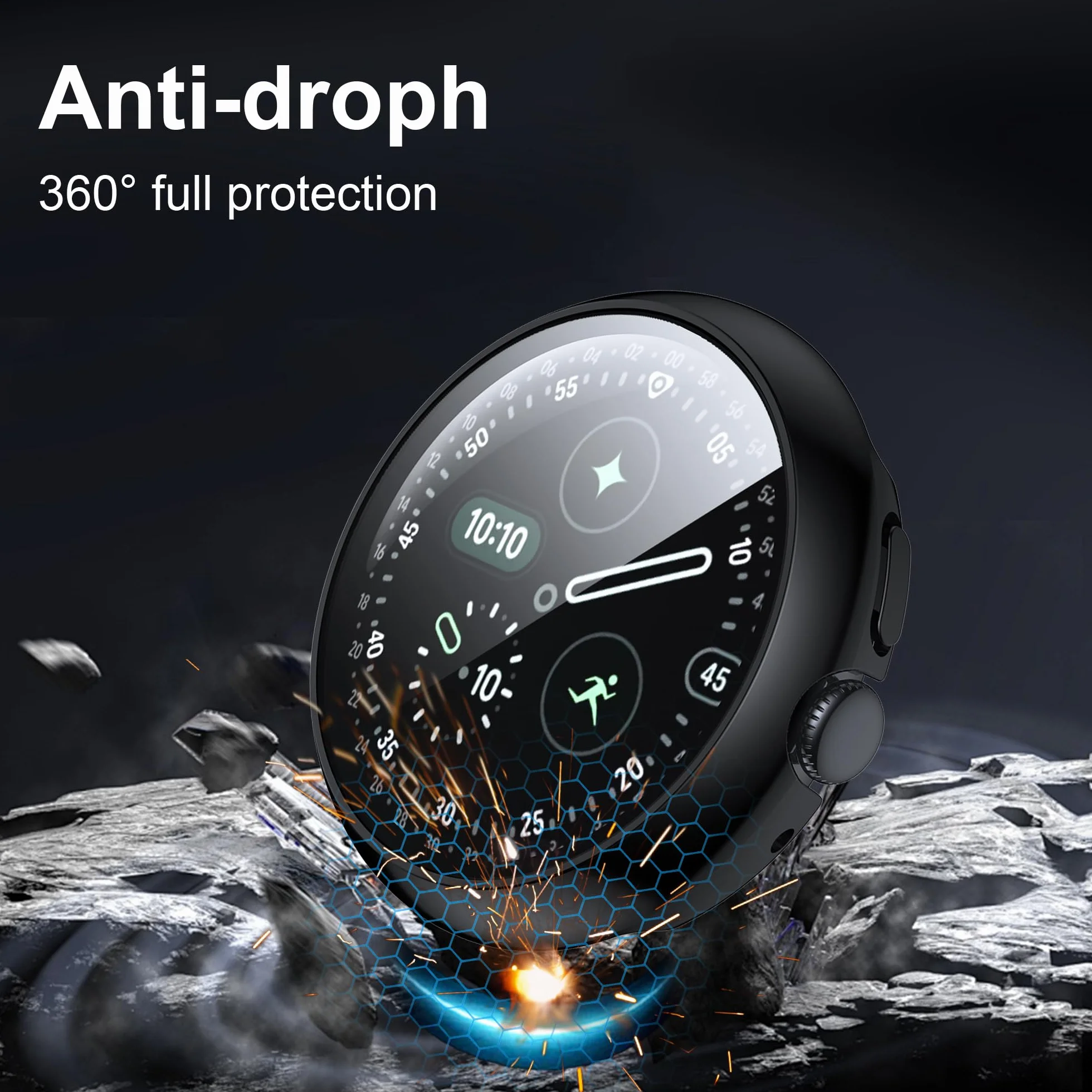 Fitudoos 2 x etui na PC, kompatybilne z Google Pixel Watch 4 45 mm, twarda obudowa PC z osłoną ekranu ze szkła hartowanego, ochrona przed upadkiem, 1 przezroczysta i 1 czarna