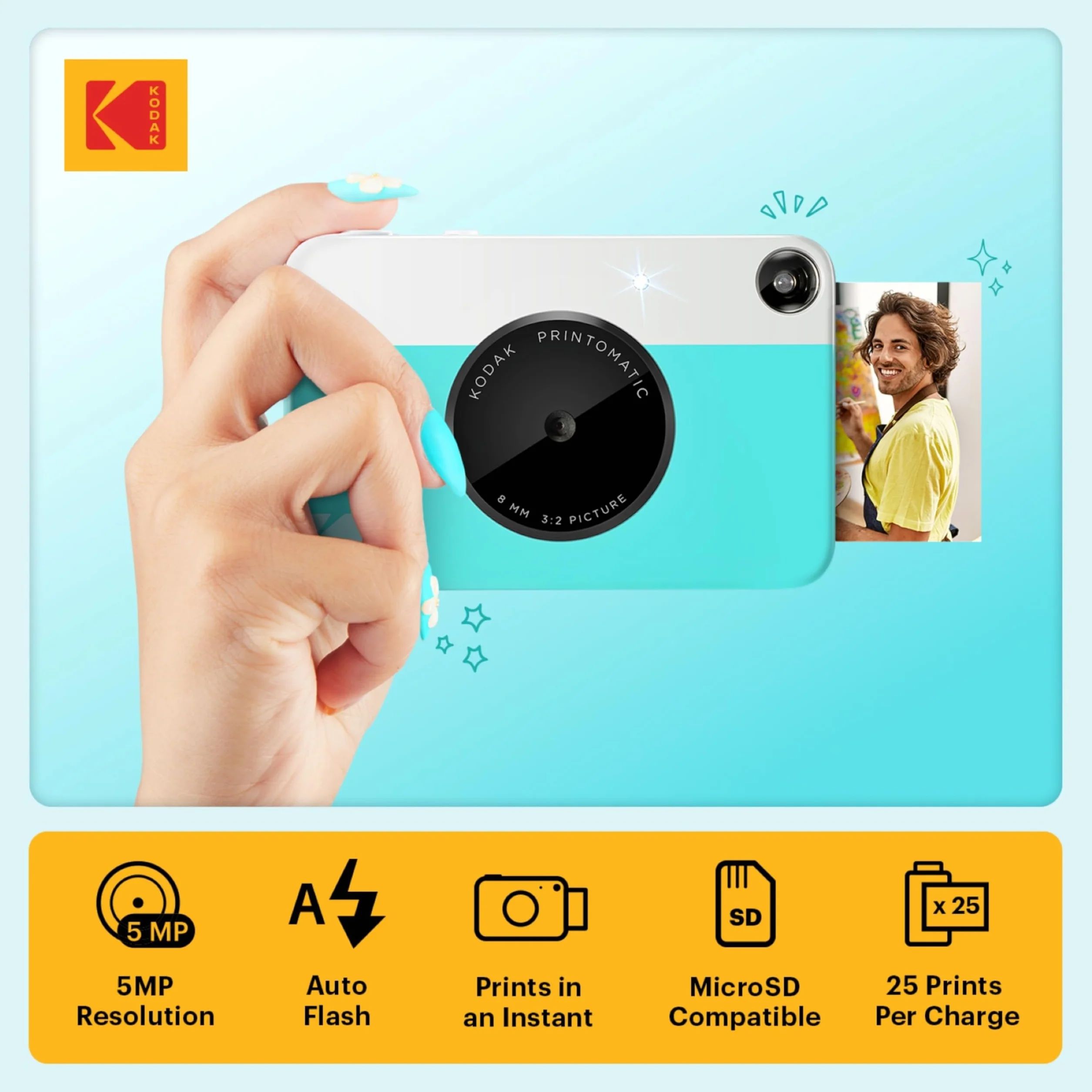 KODAK Printomatic Pełnokolorowy zestaw startowy aparatu do natychmiastowego drukowania + miękkie etui + cynk 20 sztuk papieru fotograficznego, kolorowe zdjęcia na papierze samoprzylepnym 5 x 7,6 cm,