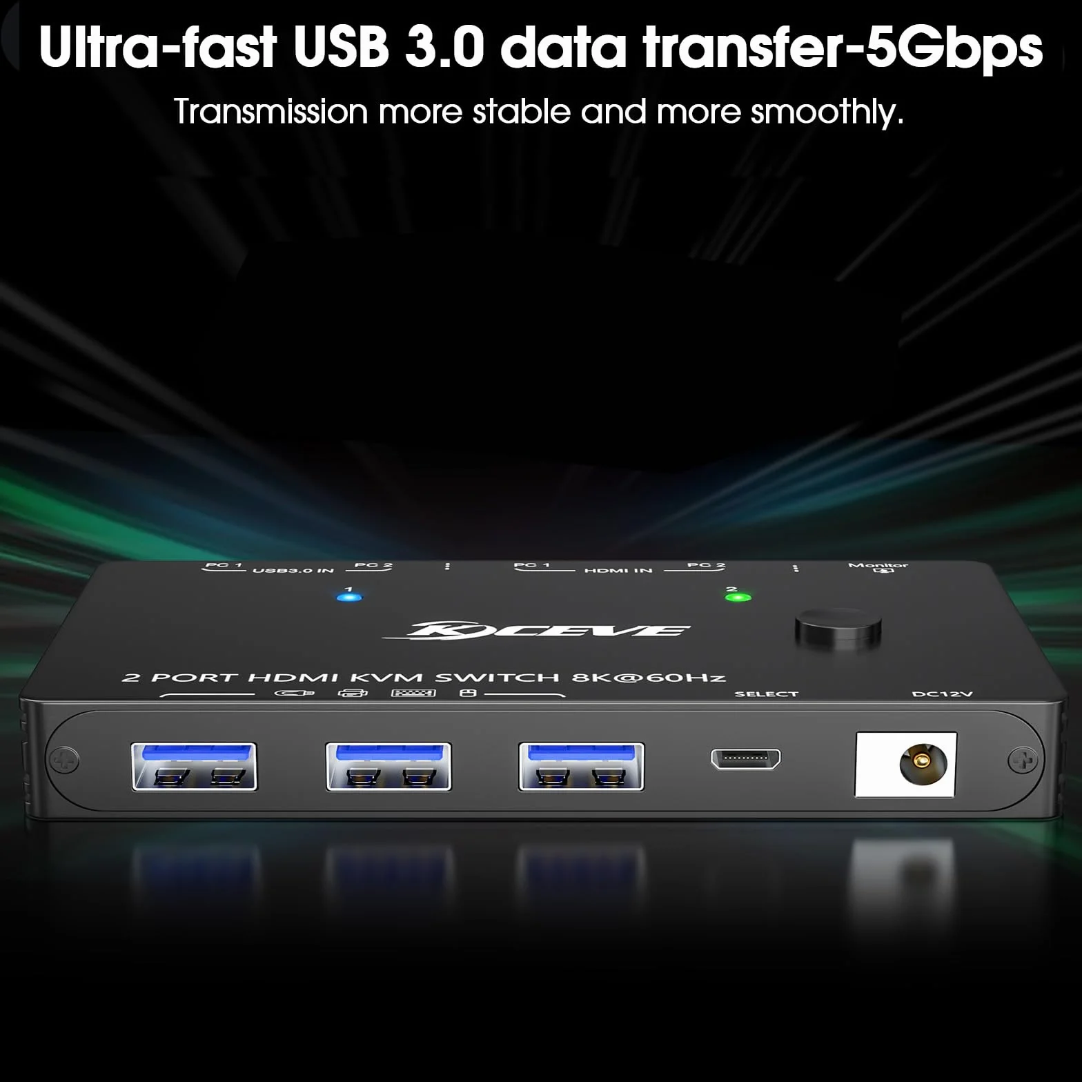 Przełącznik KVM 8K@60Hz 4K@120Hz, ESKEVE HDMI KVM Switch dla 2 komputerów dzielących 1 monitor i 3 urządzenia USB3.0, przewodowy pilot zdalnego sterowania i kabel USB w zestawie