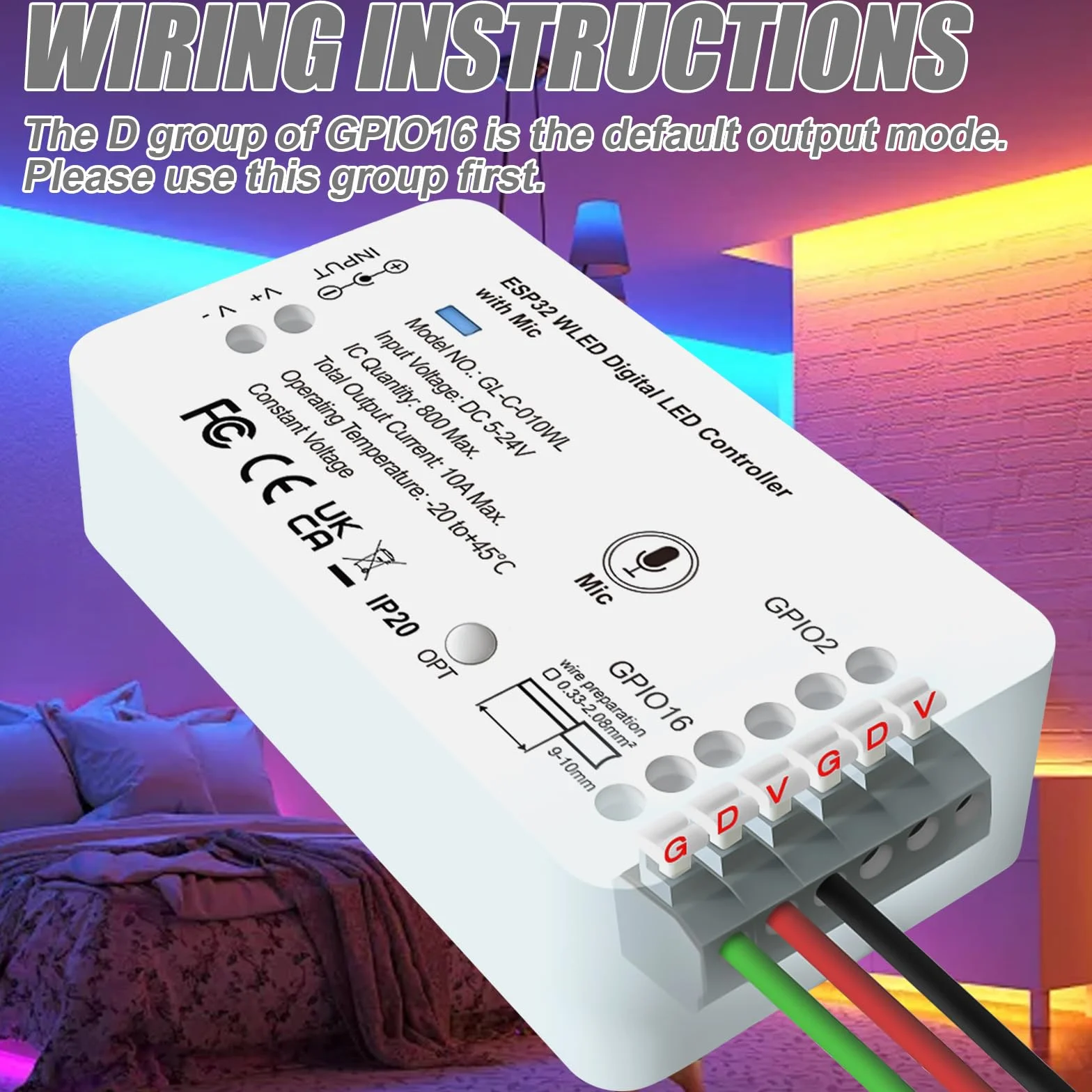 Kontroler WLED ESP32 do taśm LED WS2812B WS2811 SK6812 z mikrofonem