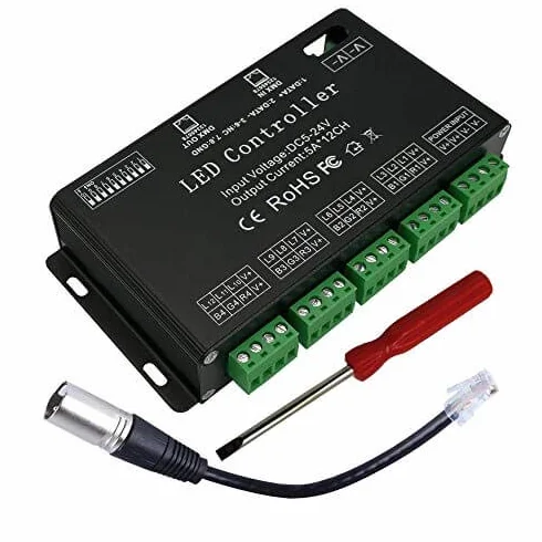 12-kanałowy dekoder DMX RGB LED DMX512 sterownik ściemniacza do taśm LED DC12-24V