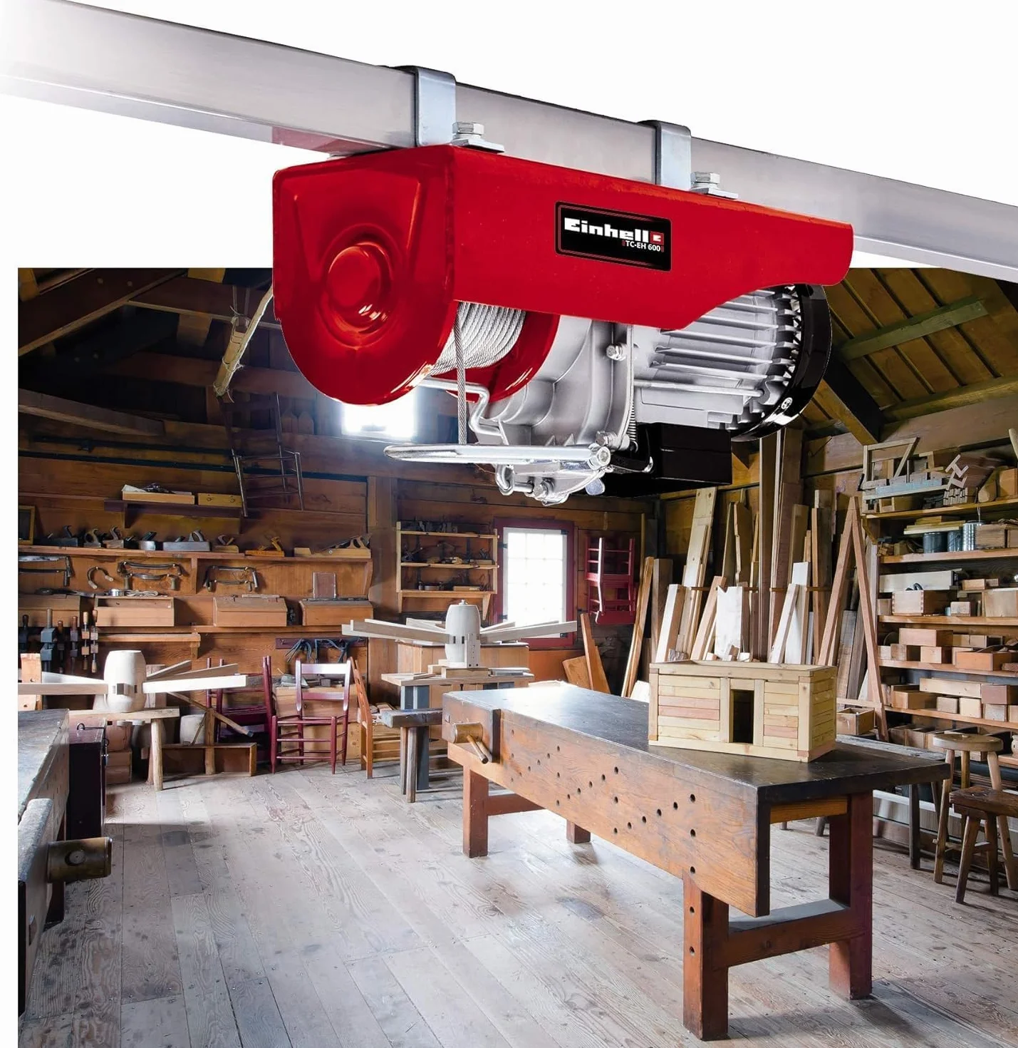 Einhell Wciągarka linowa TC-EH 600 (1050 W, nośność bez rolki zwrotnej 300 kg na 18 m/z rolką zwrotną 600 kg na 9 m, linka stalowa 18 m (Ø 4,5 mm), w zestawie z pałąkiem zabezpieczającym na haku