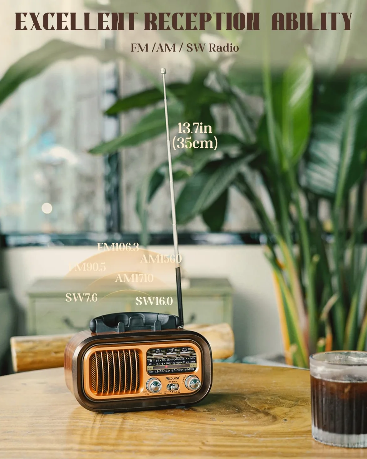 Przenośne Radio FM/AM (MW) / SW Z Bluetooth, Pojemność 1200 mAh, Obsługa Kart TF / Odtwarzacz MP3 USB