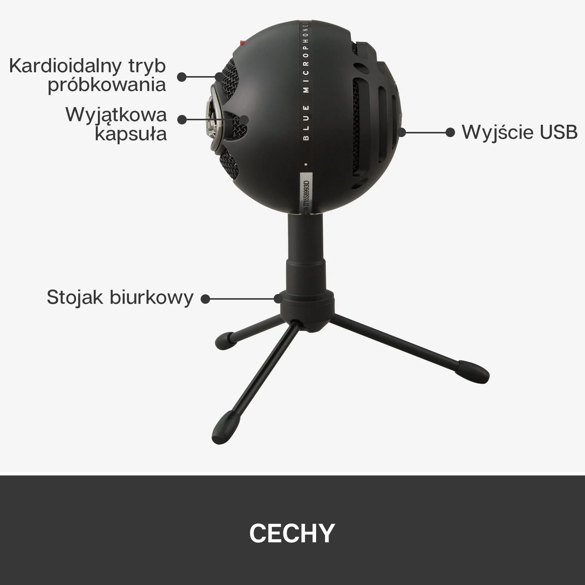 Blue Snowball Mikrofon USB do PC, Maca, Gamingu, Nagrywania, Streamingu, Podcasów, Kardioidalny, Dookólny Mikrofon Pojemnościowy, Stylowy Design Retro - Czarny