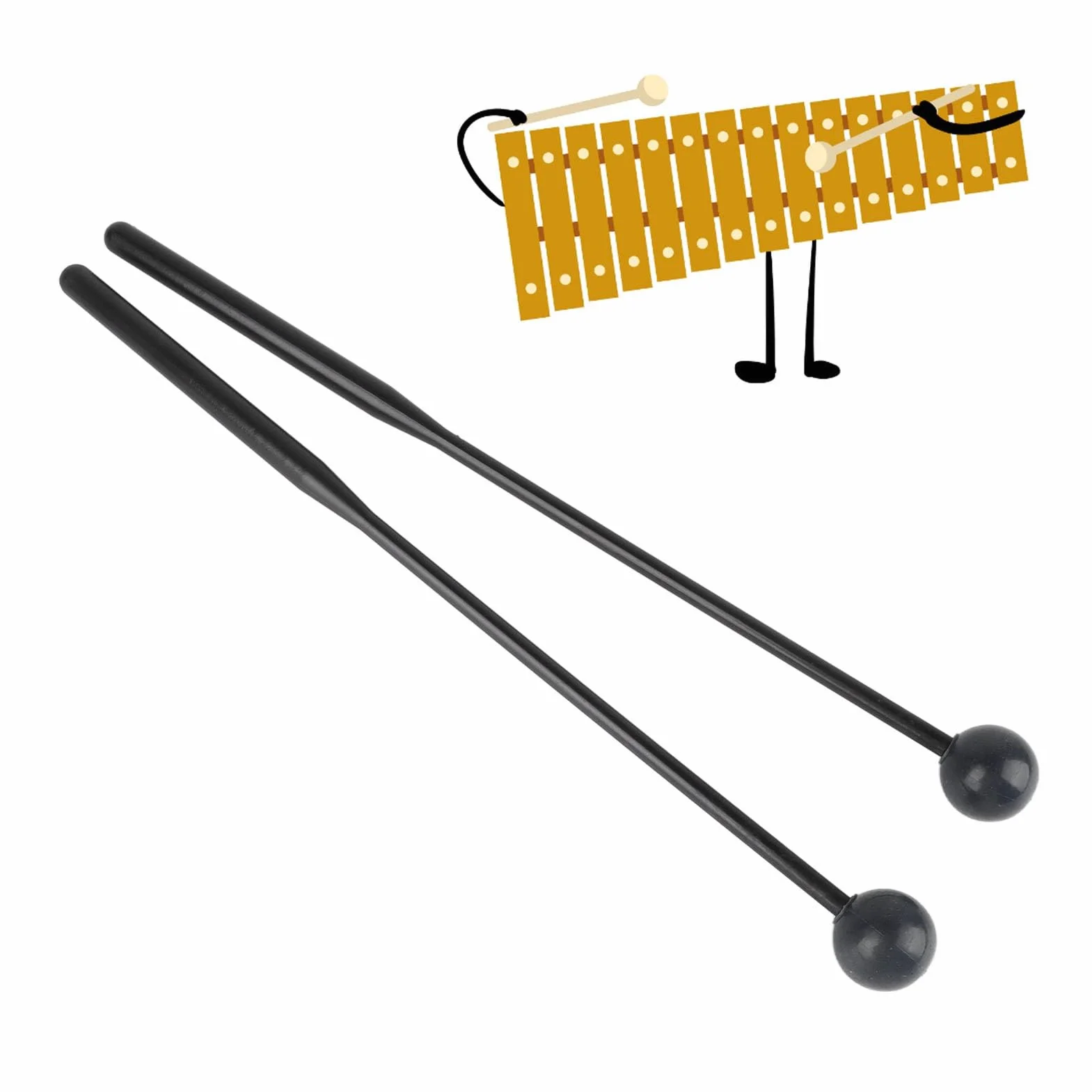2 szt. Pałki perkusyjne Młotki perkusyjne do ksylofonu Glockenspiel Marimba Dzwonek Gumowe młotki do dzwonków Pałeczki do dzwonków Czarny pręt Niebieska główka (Black Rod Blue Head)
