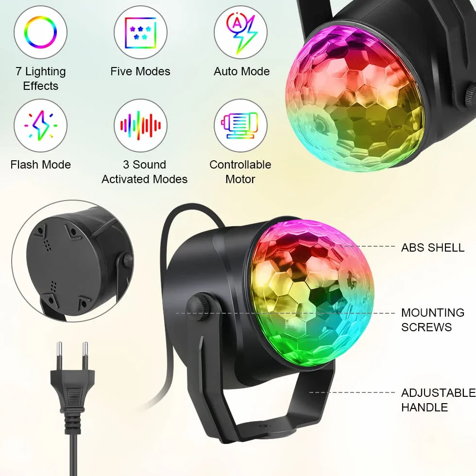 URAQT Disco Lights, 360 ° Aktywowane Dźwiękiem Oświetlenie Imprezowe, 7-Kolorowe Oświetlenie Sceniczne LED z Pilotem do Spotkań Rodzinnych, Przyjęcia Urodzinowego, Tańca, Karaoke, KTV (2 Szt)