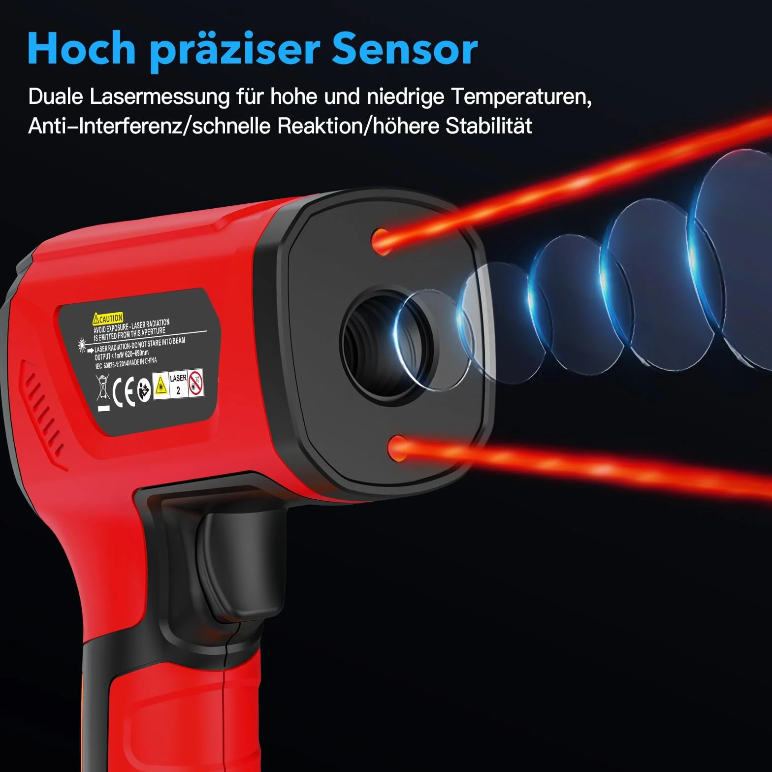 Termometru na Podczerwień Pirometr MESTEK 50:1 Pistolet Temperaturowy, -40℃ do 1600℃ Termometr Laserowy z Kolorowym LCD do Przemysłowego Wytopu Metali Kucia HVAC,Regulowana Emisyjność