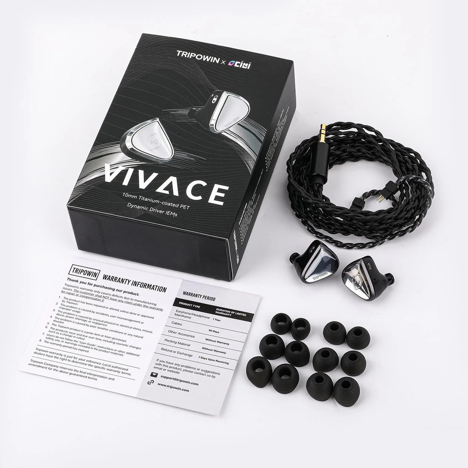 Tripowin x 0DiBi Vivace IEM, 10 mm tytanowa membrana dynamiczny sterownik, przewodowe słuchawki douszne HiFi, odłączany kabel 2-pinowy