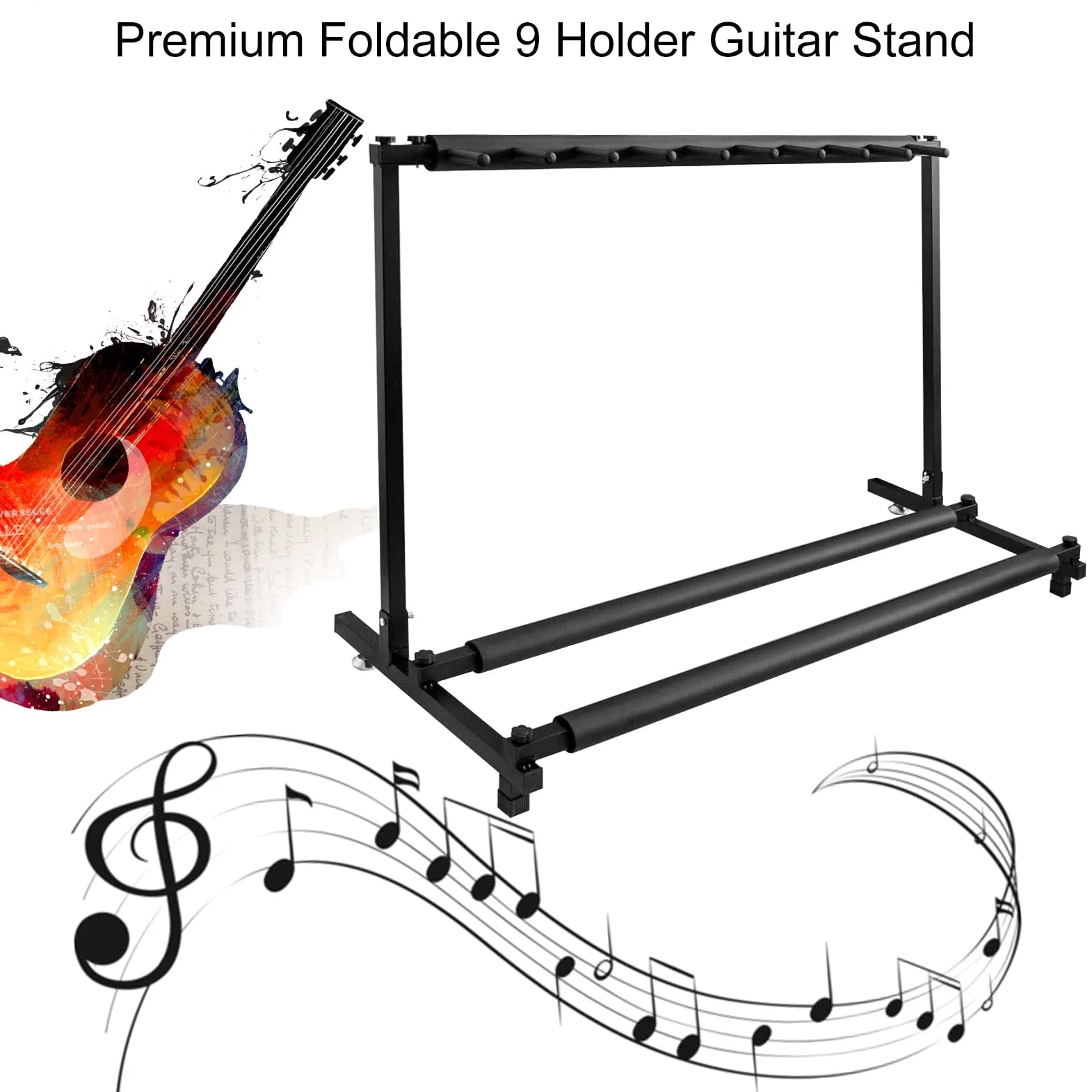 Stojak na gitarę, stojak na bas, 9 uchwytów na gitarę elektryczną, akustyczną, składane stojaki podłogowe z aluminium (9 miejsc)