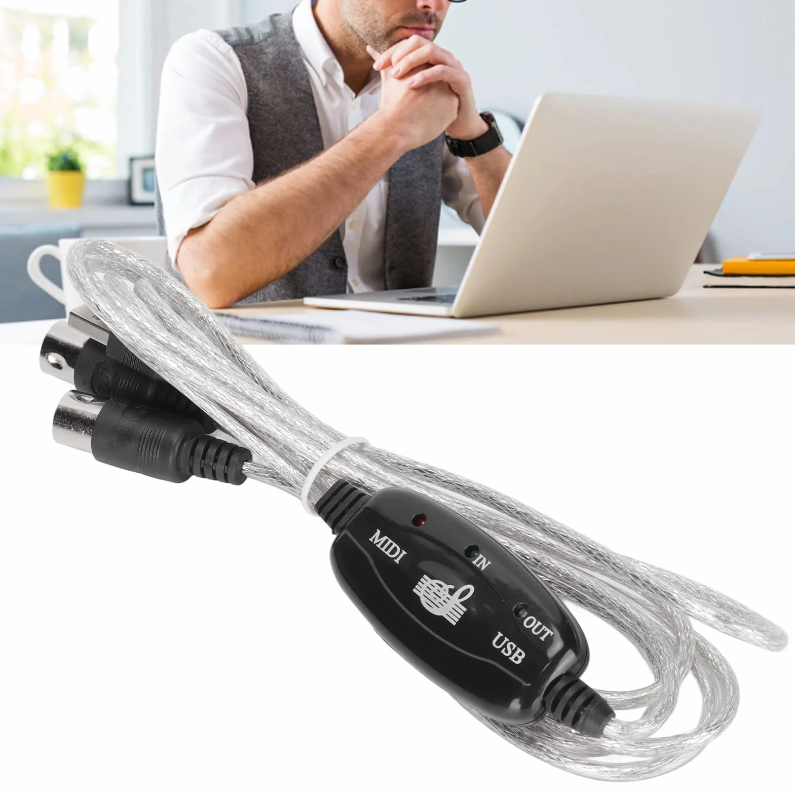 Kabel MIDI na USB Konwerter PC na Syntezator Studio Muzyczne Klawiatura Interfejs Kabel Wtyczka Kontroler Kabel Adaptera 16 Kanałów Komputer Laptop Wsparcie i Mac.