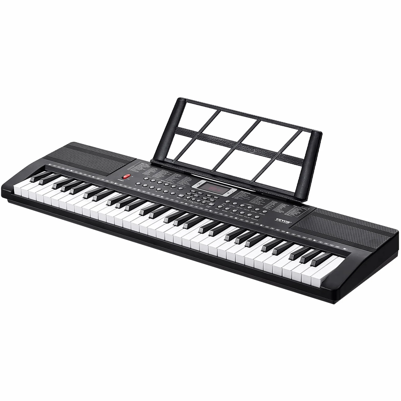 VEVOR Cyfrowy fortepian z 61 klawiszami, 200 dźwiękami, 200 rytmów, przenośny elektryczny zestaw keyboard z 60 piosenkami demo, wbudowanymi podwójnymi głośnikami, słuchawkami, mikrofonem, naklejkami