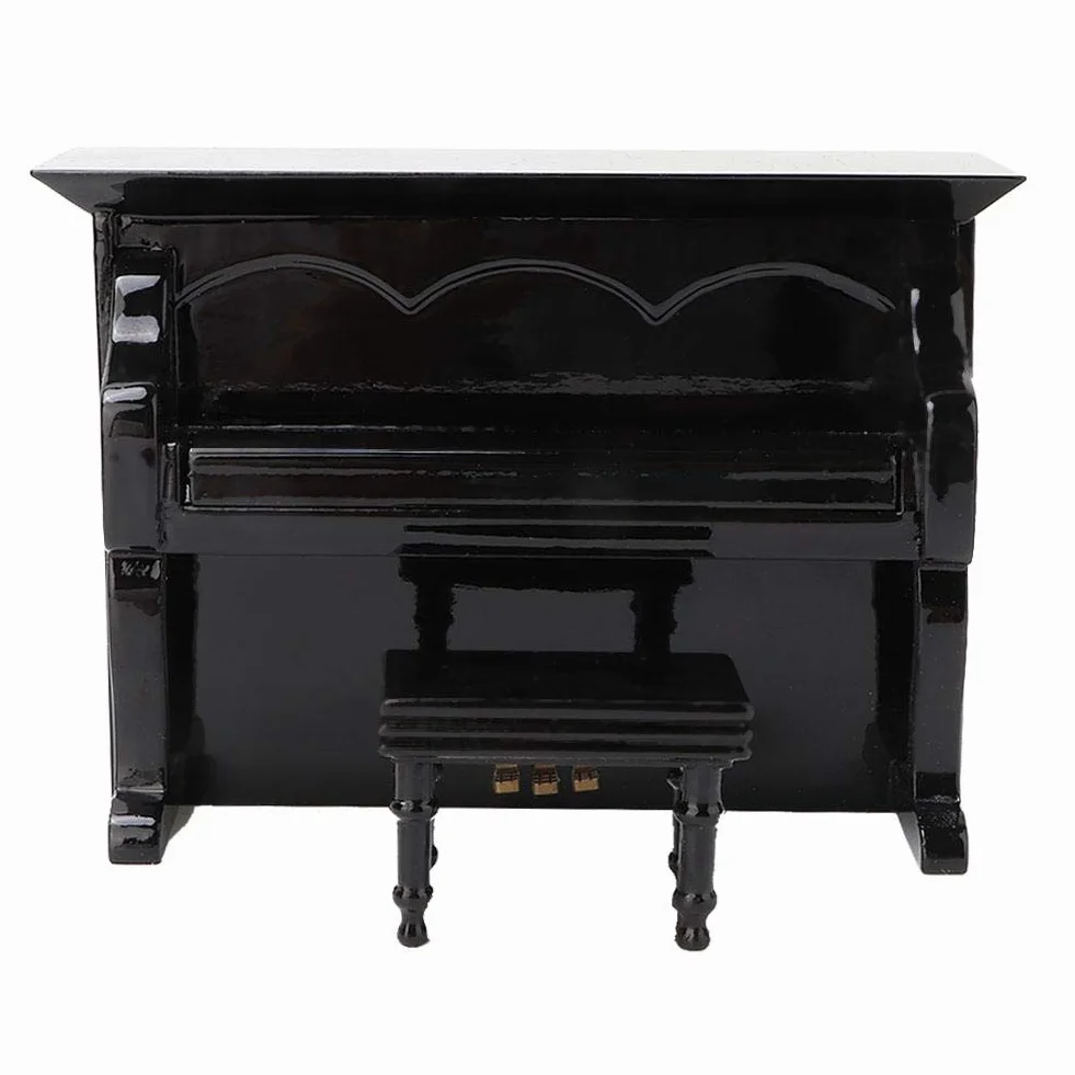 Mini pianino miniaturowe drewno pianino model z małym taboretem instrument muzyczny model muzyczny dekoracja domu ornamenty