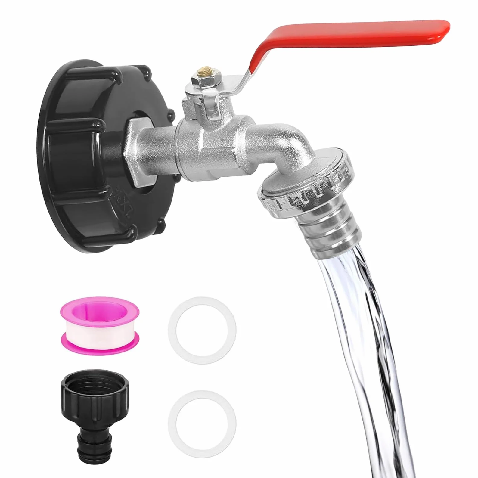 IBC zawór odpływowy 1/2" do zbiornika na deszczówkę 1000 l, akcesoria do zbiornika na wodę 3/4", z adapterem węża ogrodowego, akcesoria do zbiornika IBC, adapter do przyłącza