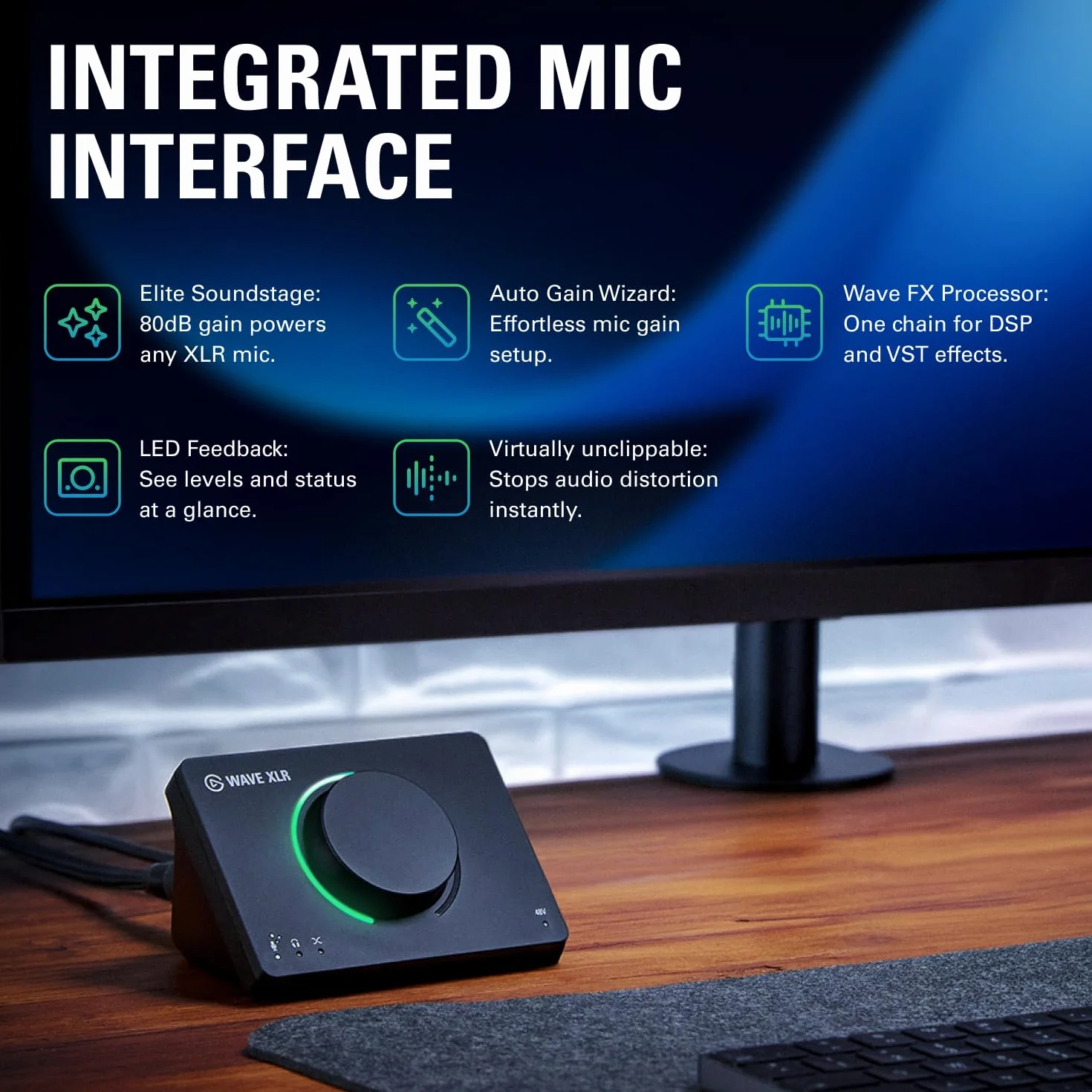 Elgato Wave XLR MK.2 - Interfejs audio USB i mikser DSP do mikrofonów XLR, wzmocnienie 80 dB, wbudowane efekty, sprzężenie zwrotne LED, wyciszenie dotykowe, współpracuje z Stream Deck, PC i Mac
