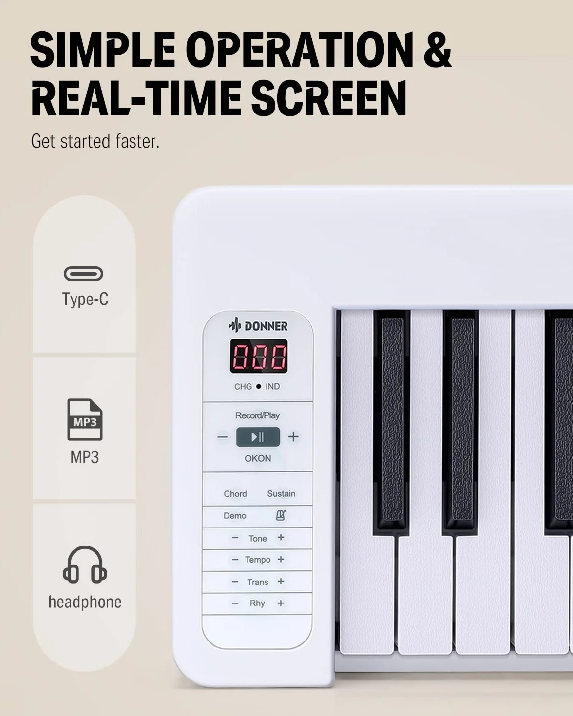 Donner DP-06 składany fortepian 61 klawiszy pełnowymiarowa półważona pianino cyfrowe Bluetooth przenośne