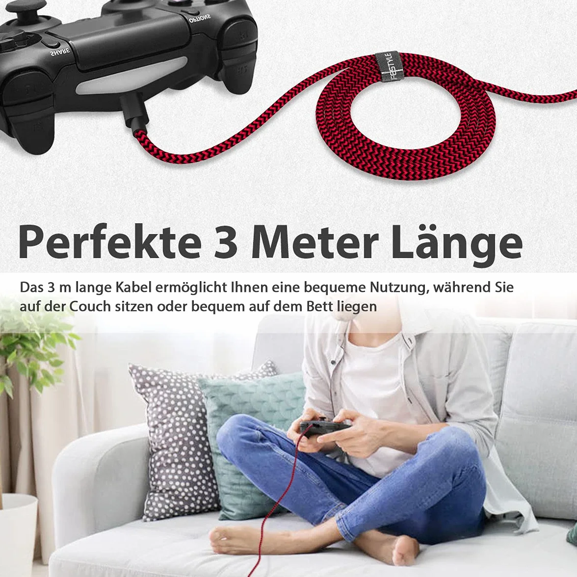 amLifestyle zestaw 2 nylonowych kabli do ładowania PS4, kabel micro USB, kabel do ładowania micro USB, kabel kontrolera, kabel USB do Microsoft Xbox One/One S, kontroler PS4