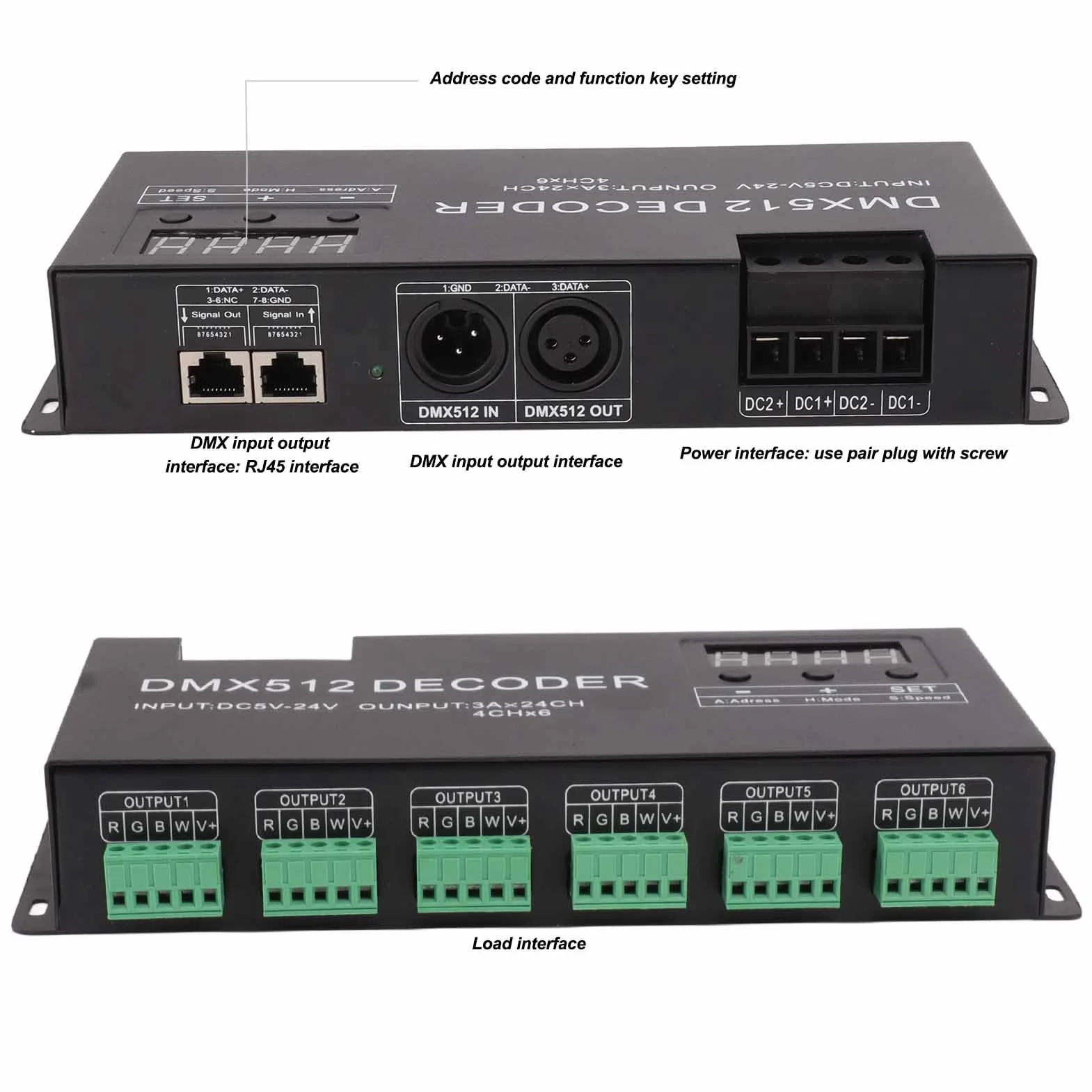 Dekoder DMX RGBW DMX512 24-kanałowy Sterownik LED DC5V-24V
