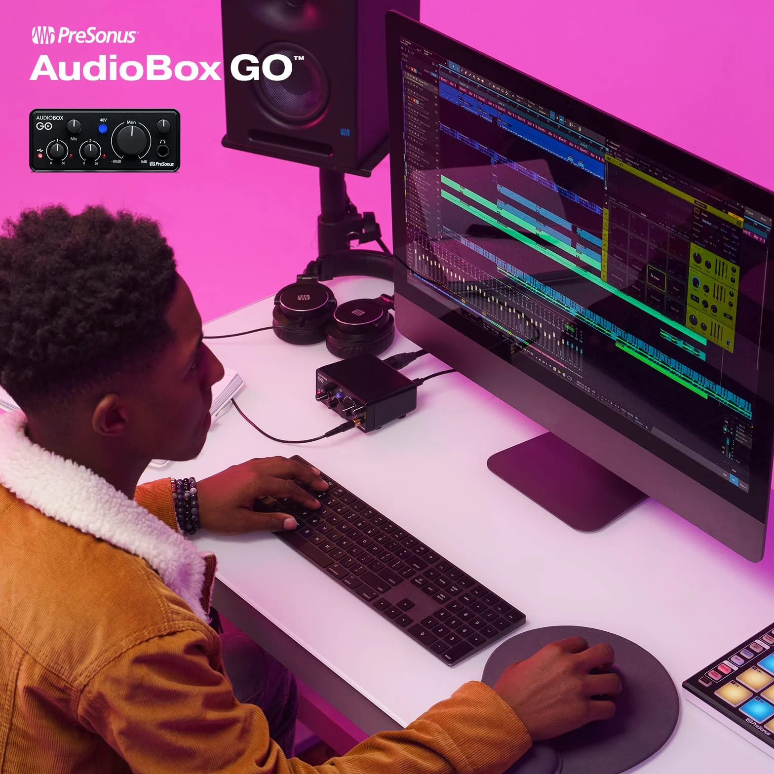 PreSonus AudioBox GO | Interfejs audio USB-C do produkcji muzyki z oprogramowaniem do nagrywania Studio One DAW, samouczki muzyczne, próbki dźwięku i instrumenty wirtualne