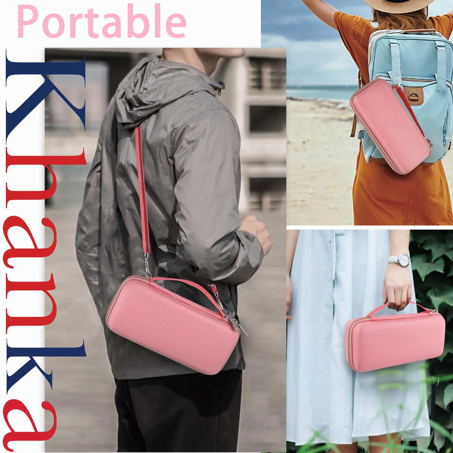 Khanka - Wymienny twardy futerał podróżny do głośnika Bluetooth Bose Soundlink MAX/Flex, Solo Case (różowy, pokrowiec Bose Flex)