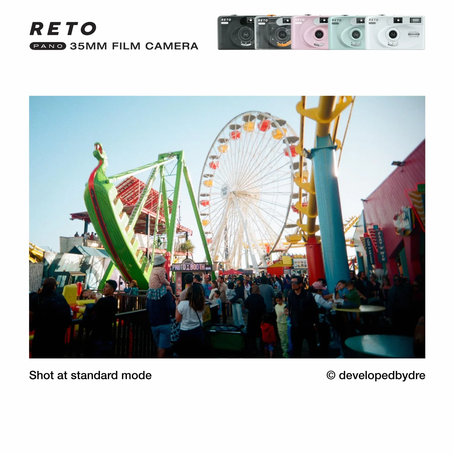RETO PANO Kamera filmowa 35 mm, obiektyw o szerokości 22 mm, panorama, łatwy przełącznik, tryb kinowy, osłona obiektywu, wbudowana lampa błyskowa, wielokrotnego użytku (folia i bateria AAA