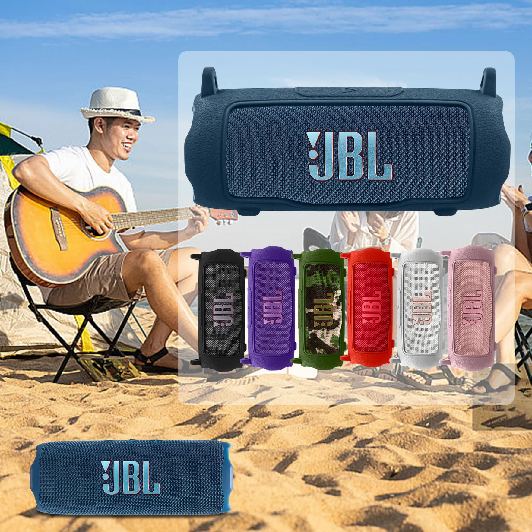 Khanka Do JBL Flip 7 Silikonowe Etui Ochronne z Odpinanym Paskiem, Odporne na Wstrząsy do Przenośnego Głośnika Bluetooth JBL Flip 7 (Niebieski)