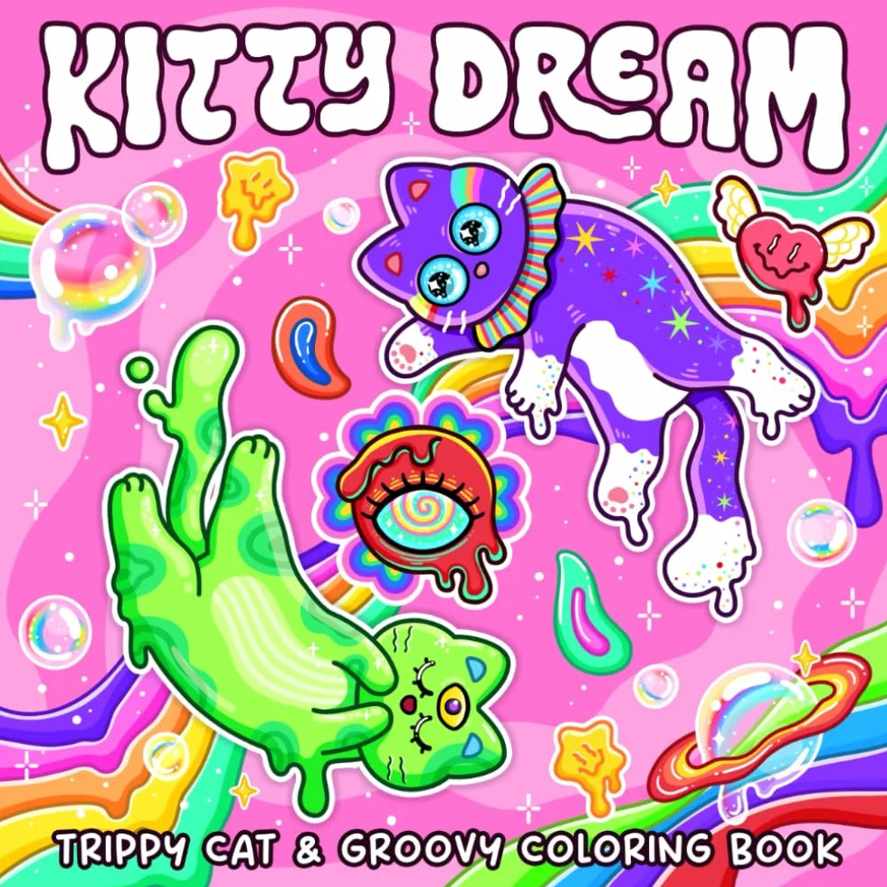 Kitty Dream: Trippy Cat & Groovy Coloring Book for Adults and Teens, Psychedelic Designs with Whimsical Kittens and Fun Cats Art for Relaxation
