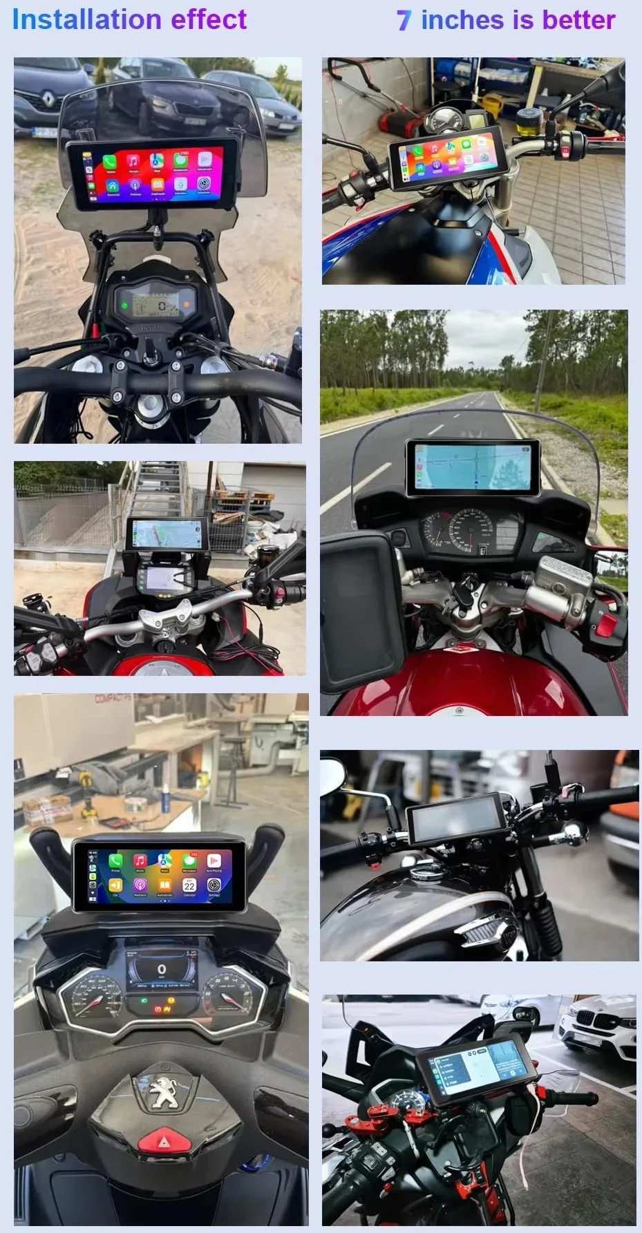 Nawigacja motocyklowa Carplay z wyświetlaczem 7" z systemem Android, w zestawie kamera i dvr z okrągłym mocowaniem kierownicy 7 cali prezent świąteczny z uchwytami samochodowymi i motocyklowymi
