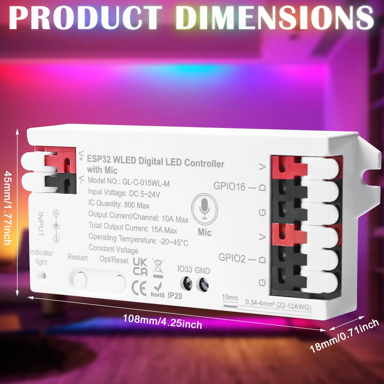 ESP32 WLED kontroler LED adresowalny z mikrofonem do NeoPixel WS2812B WS2811 SK6812 DC5-24V RGB RGBW