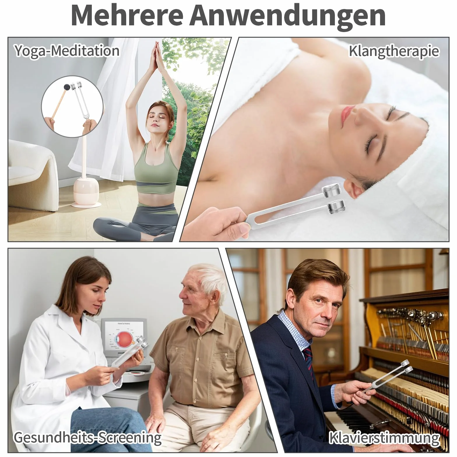 Widelec do strojenia 128 Hz do terapii, 128 Hz, aluminium, do terapii częstotliwościowej, z aksamitnym woreczkiem, silikonowym młotkiem i narzędziem do naprawy (kolor srebrny)
