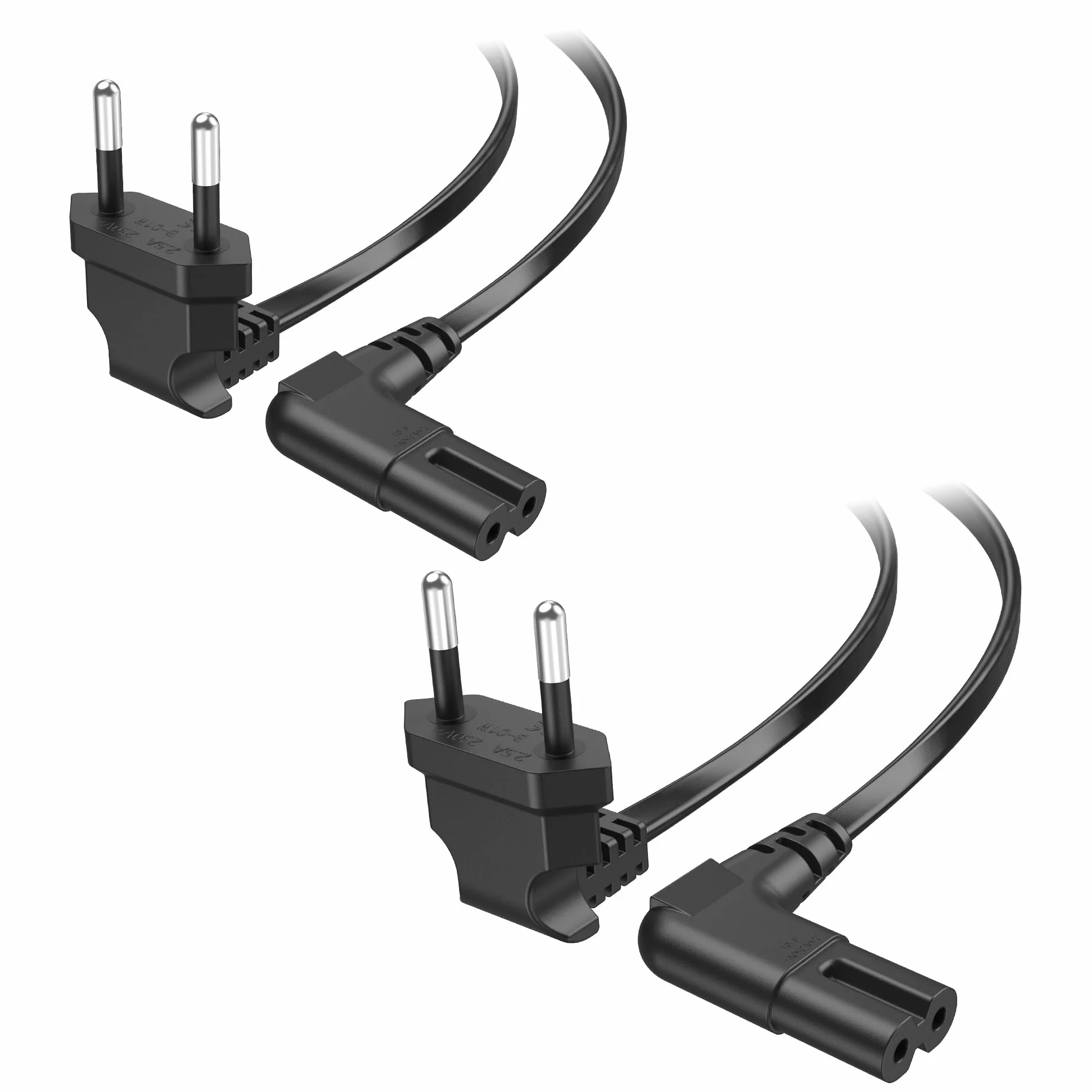 Cable Matters 2-pak kątowy kabel zasilający 2-żyłowy – 3 m, wtyk 90° Typ C (CEE 7/16) do IEC C7, euro przewód zasilający do TV/PS5/PS4/Xbox/radia, czarny