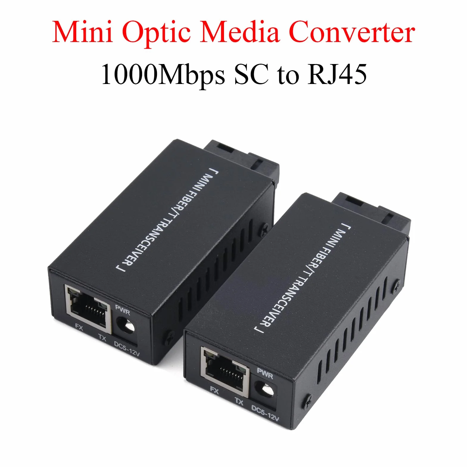 1 para mini Gigabit Fiber Optical Media Converter - 100/1000 Mbps Optic Transceiver SC to RJ45 Ethernet Switch, zasięg 20 km z zasilaczem