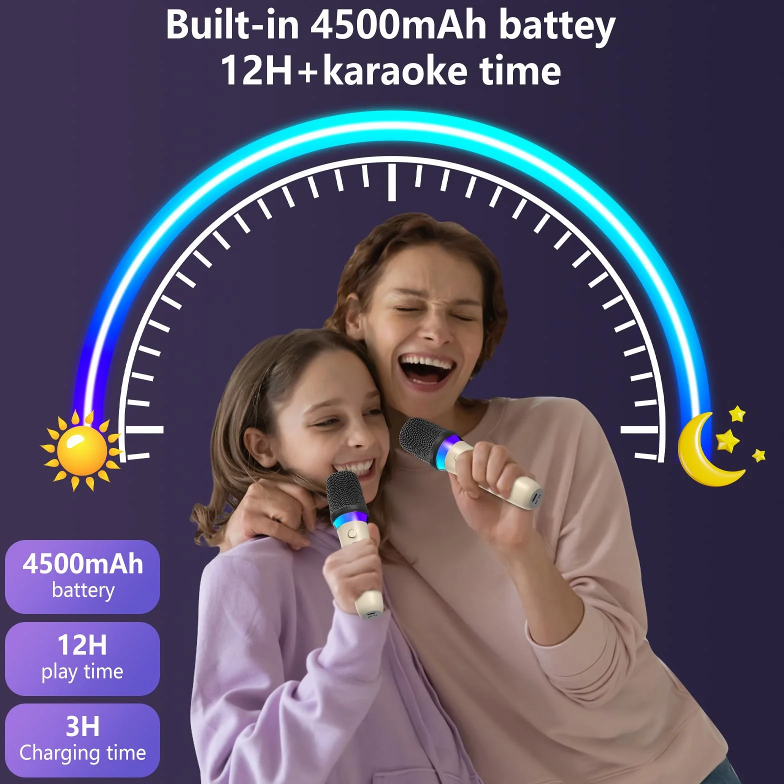 JYX Maszyna do karaoke z 2 mikrofonami dla dzieci i dorosłych, diodami LED i magicznym dźwiękiem, przenośny, bezprzewodowy głośnik Bluetooth, obsługuje imprezę domową/na zewnątrz/prezenty/dekoracje