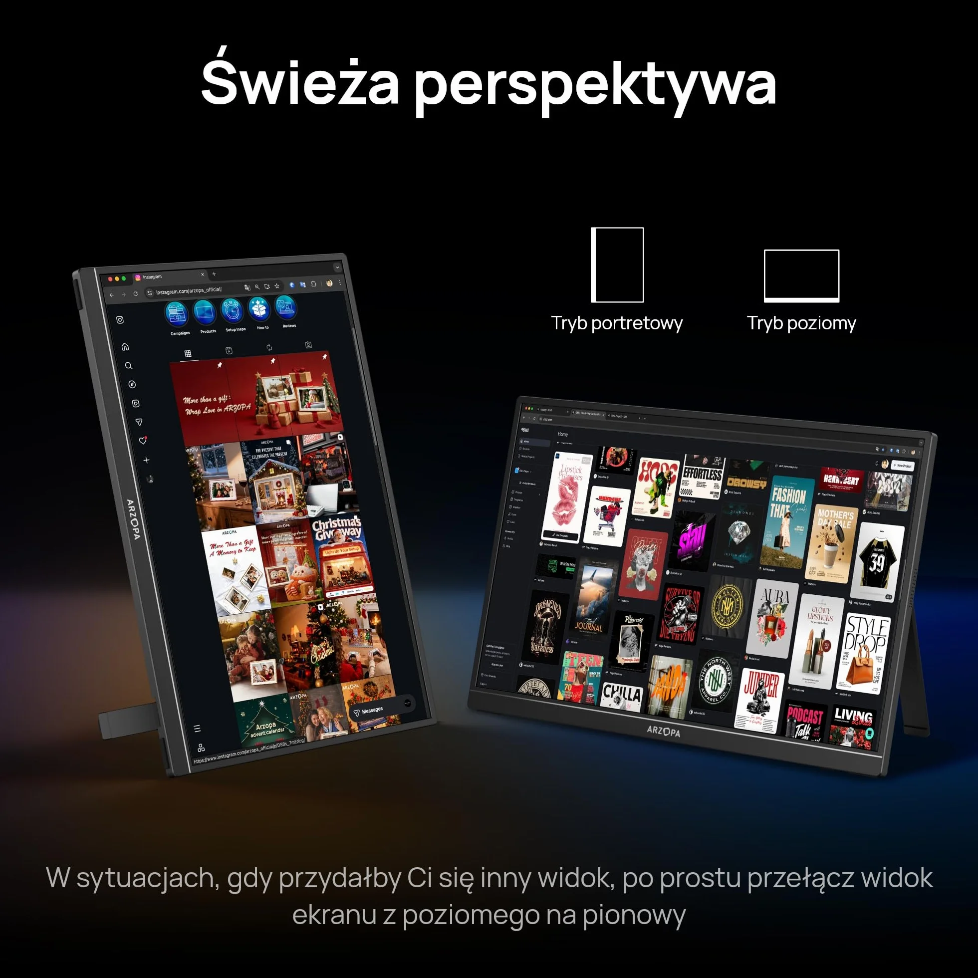 ARZOPA 16" Przenośny Monitor 2.5K | Matryca IPS 123% sRGB 400 Nit | Ekran do Pracy 16:10 do Laptopa, Mac, PC, Telefon | USB-C i HDMI - Z1RC