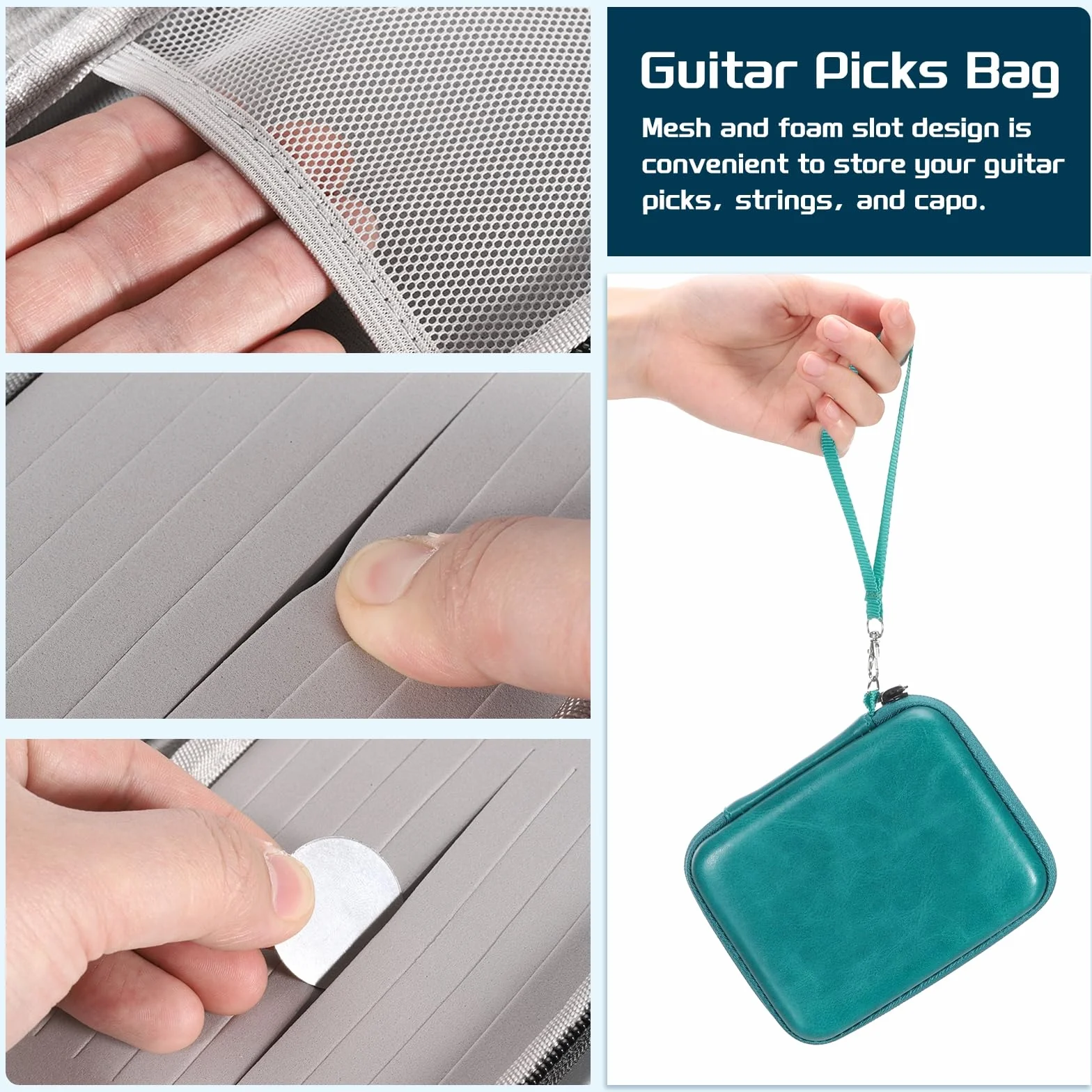 QUARKZMAN Etui na plektra do gitary ze sztucznej skóry PU Akustyczna Elektryczna Gitara Plektro Torba Granatowa