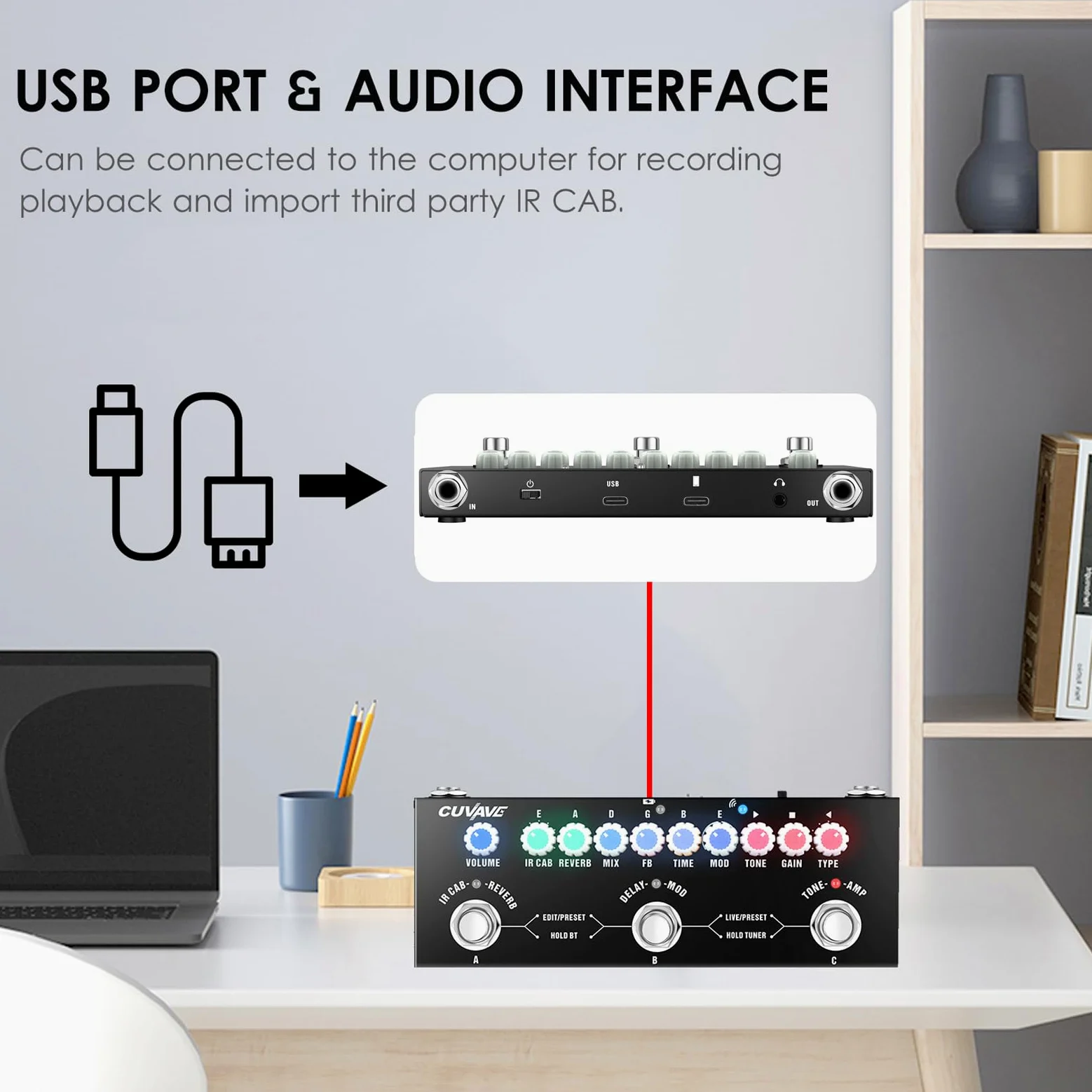 HUIOP CUVAVE CUBE BABY Przenośna wielofunkcyjna gitara elektryczna, z efektem kombinacji z bezprzewodowym odtwarzaniem muzyki, nagrywanie telefonu, funkcja interfejsu audio typu C,