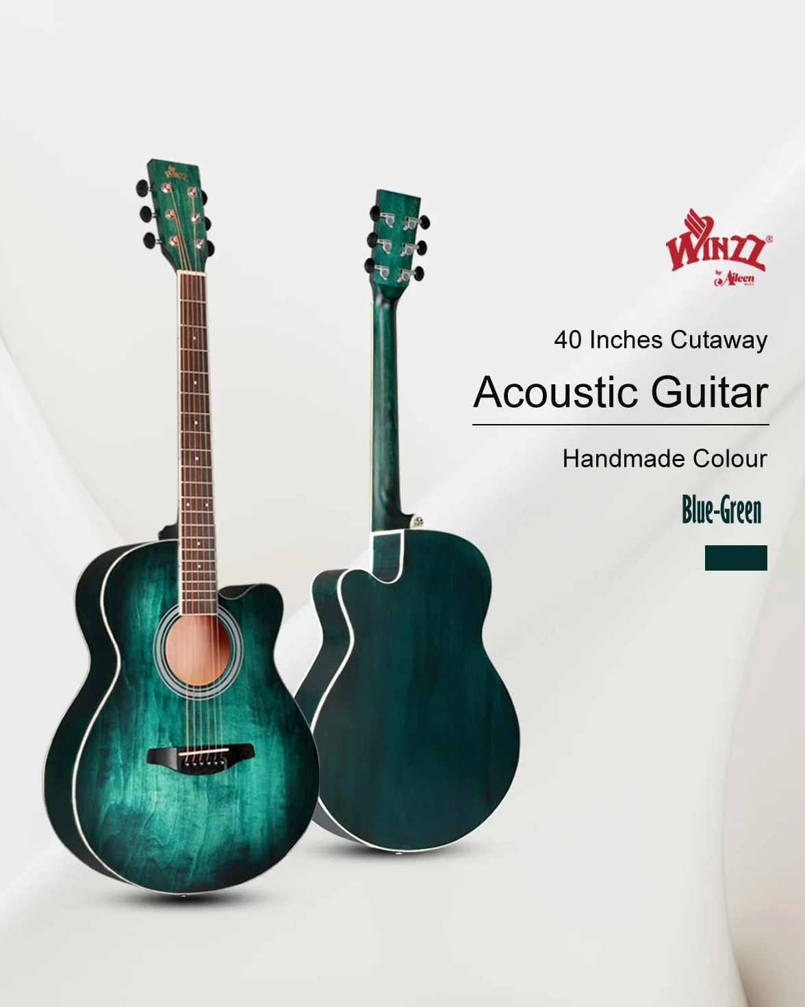 Winzz gitara akustyczna ze stalową struną, początkujący, elegancka, unikalny wzór kolorów, 100 cm, niebiesko-zielona