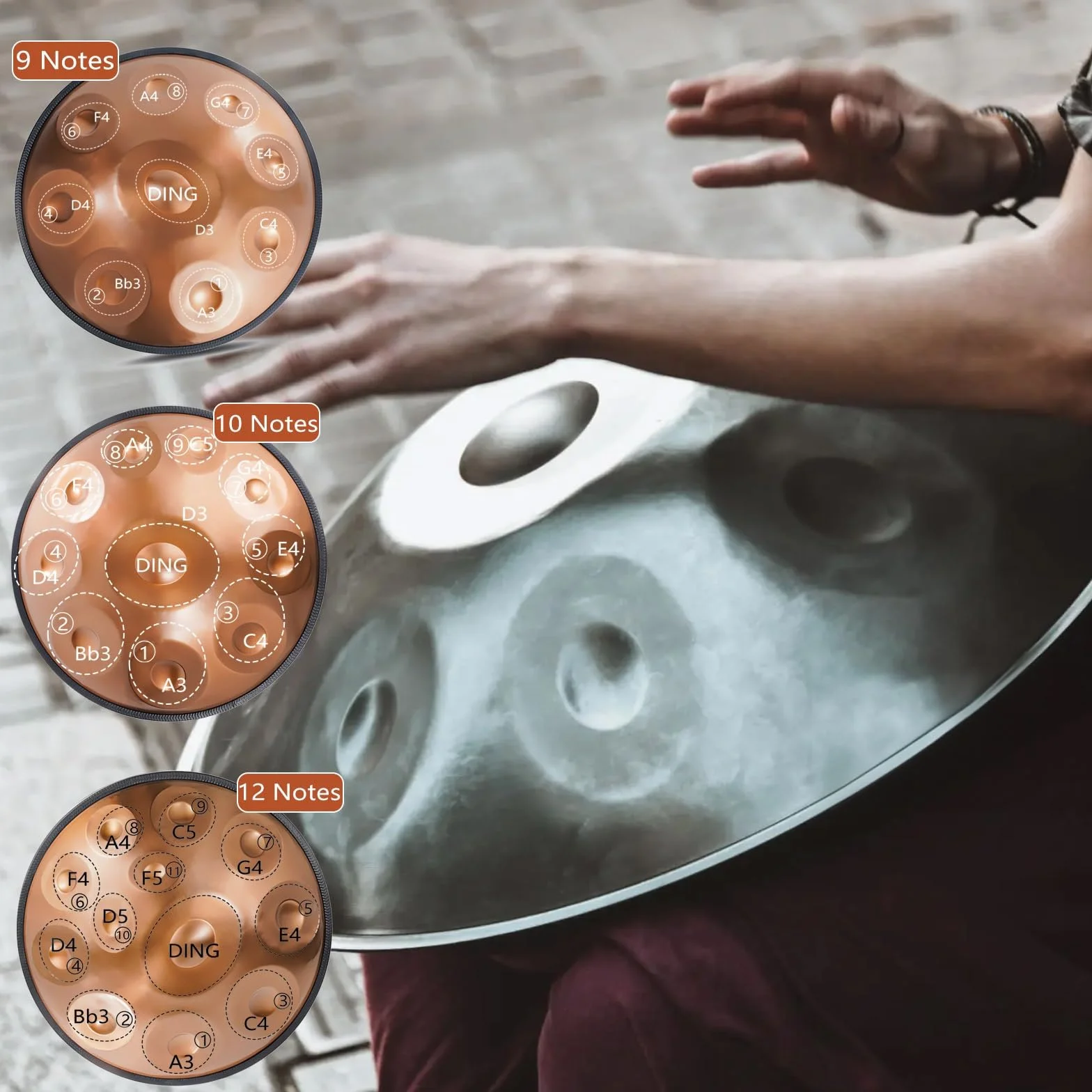 Handpan Drum 432Hz/440Hz, 9/10/12 nut 22 cale instrument perkusyjny ze statywem perkusyjnym, stalowy przyrząd do medytacji jogi uzdrawiania dźwiękiem (kolor: 440 Hz, rozmiar: 12 nut)