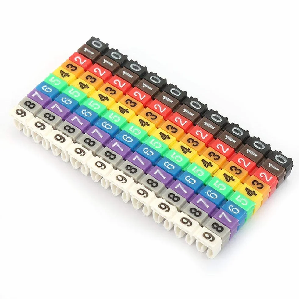 Kolorowe klipsy do opasek kablowych, cyfrowe cyfry 0-9", do rur, oznaczenia rury, markery kablowe (100 szt. -2,5 mm, 2,5 mm²)