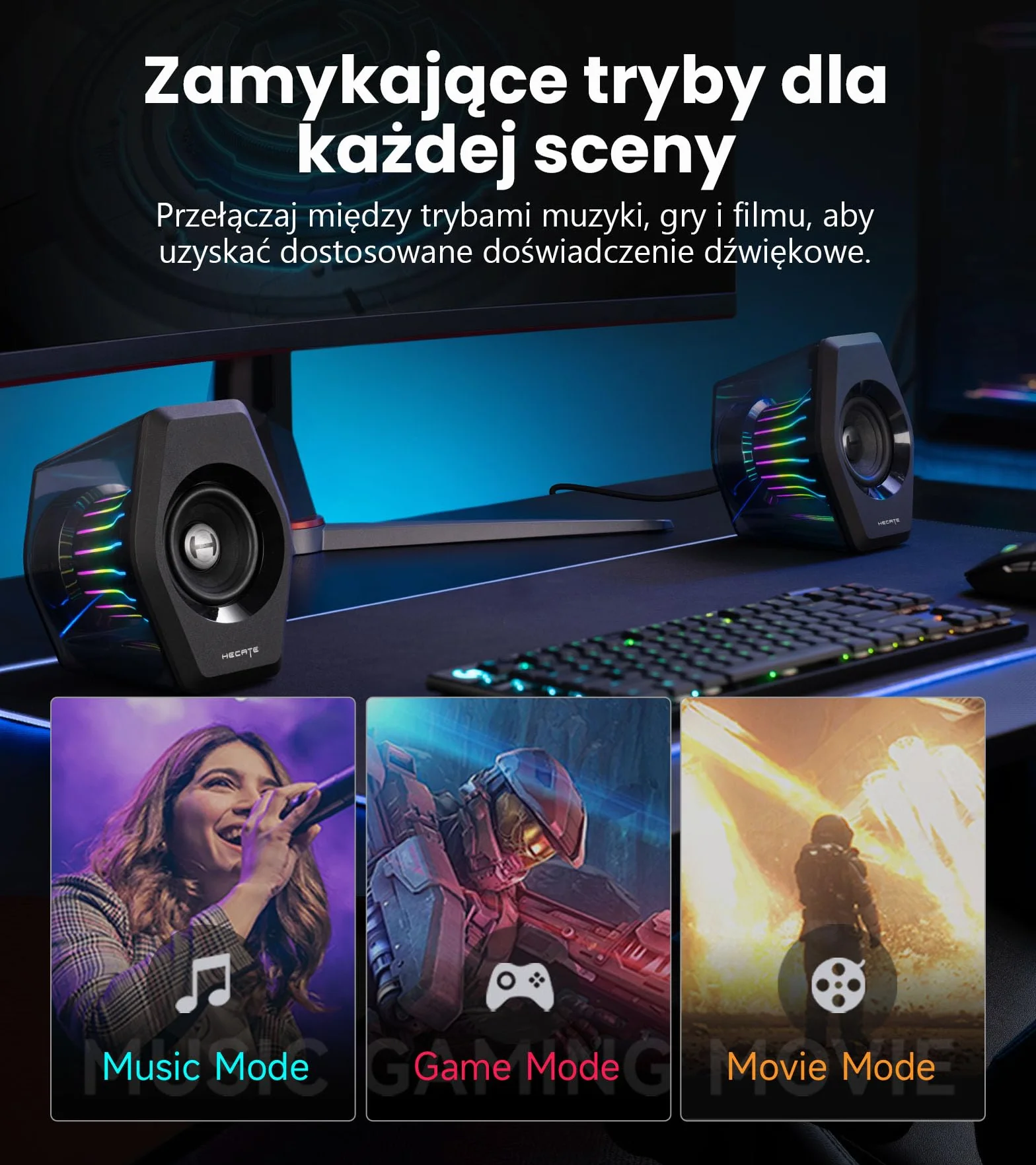 Edifer G2000 pro 2.0 głośnik gry rgb, maksymalna moc 64w, 270 ° tempoflow ™ Synchronizacja optyczna, dźwięk otoczenia wirtualny 7.1 - Bluetooth 5.4 / usb - C/aux dla PC, PS5 (Czarny)