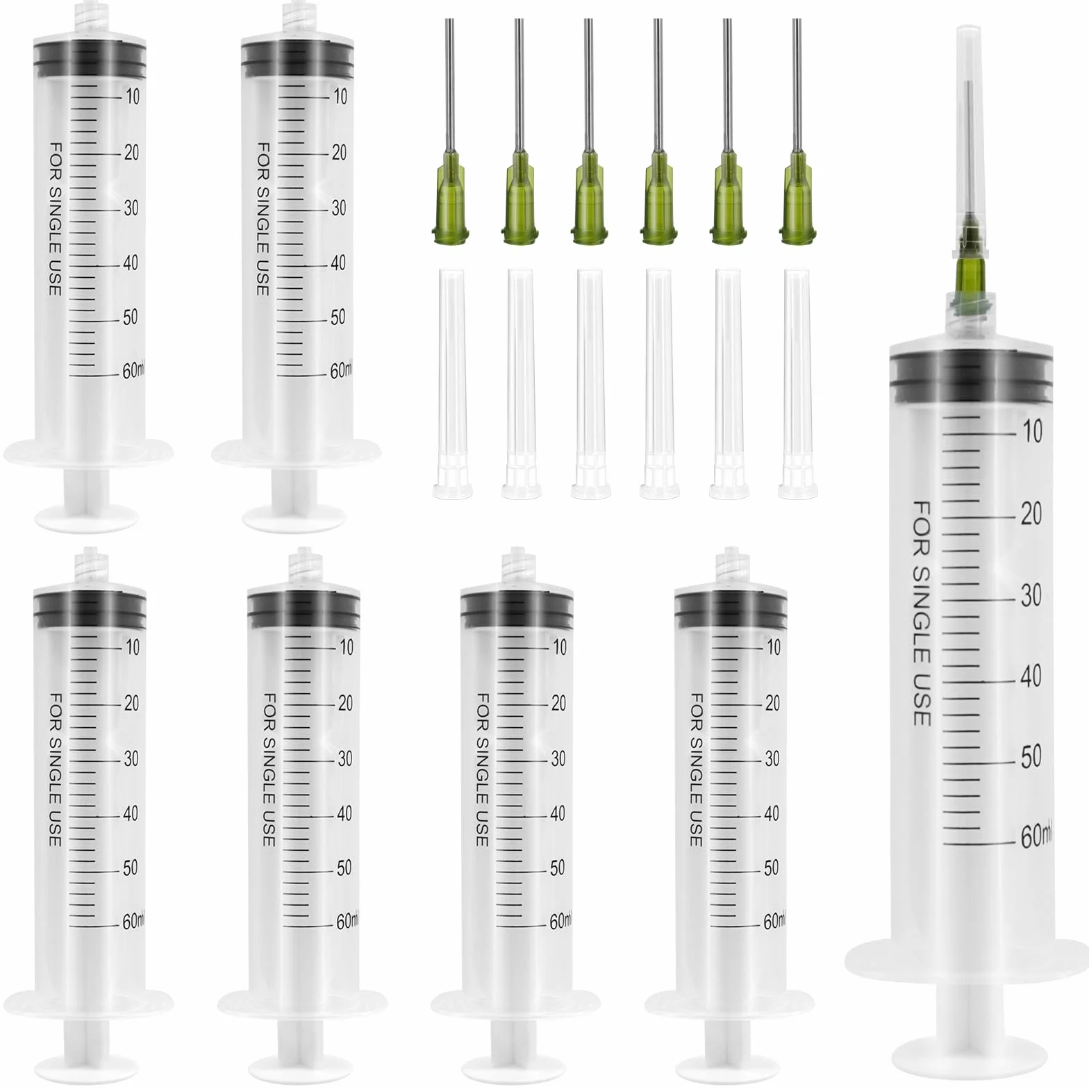 Strzykawka z tworzywa sztucznego, 60 ml, 6 sztuk strzykawek z igłą, strzykawka wielokrotnego użytku, strzykawka z 6 nakładkami na igły, strzykawki do laboratoriów naukowych i przemysłu