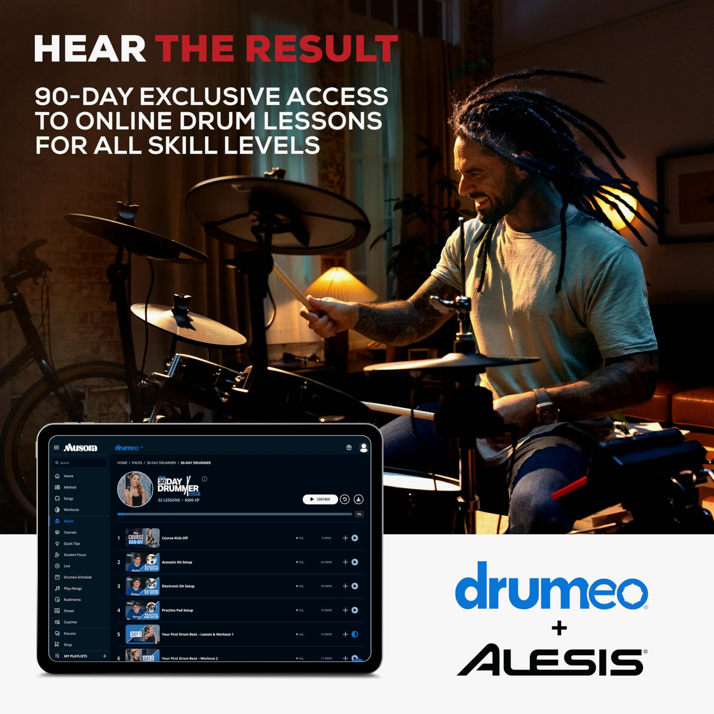Alesis Nitro Ultimate Elektroniczny Zestaw Perkusyjny z Podwójnymi Padami Siatkowymi, Niezależnym Hi-Hatem, 640 Brzmieniami BFD 52 Zestawami, Bluetooth, Drumeo, USB MIDI, Podwójną Stopą Basową