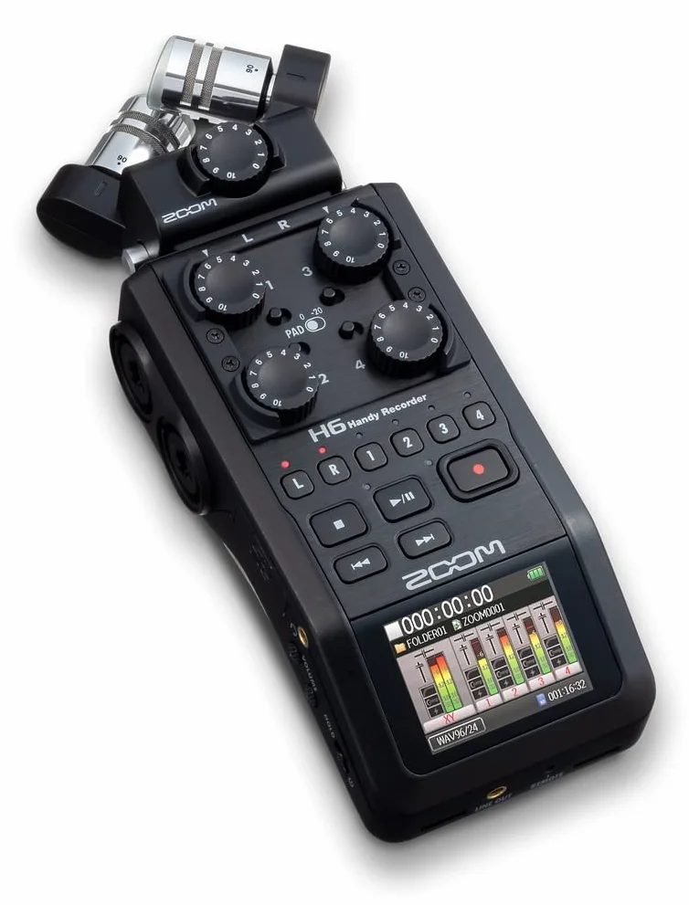Zoom – H6-BLK – przenośny 6-ścieżkowy dyktafon z wymiennymi mikrofonami – 1 x zdejmowany mikrofon XY i 4 x wejścia XLR