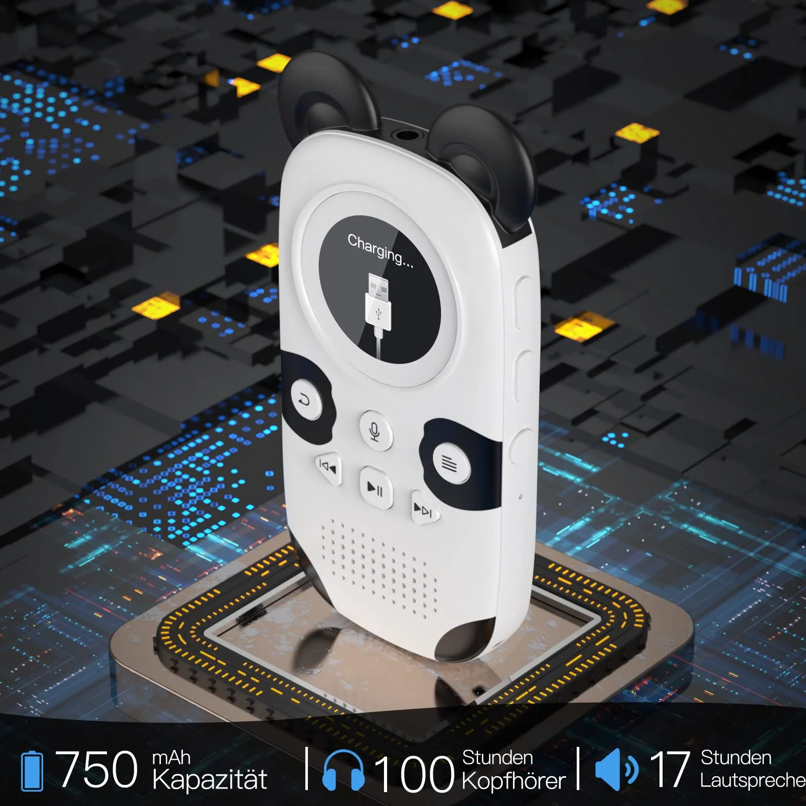 RUIZU Odtwarzacz MP3 z głośnikiem dla dzieci uroczy wyświetlacz Panda TFT 1,5 cala obsługa 64 GB karty TF 128 GB Bluetooth 5.0 MP3 Radio FM Budzik Krokomierz Rejestrator