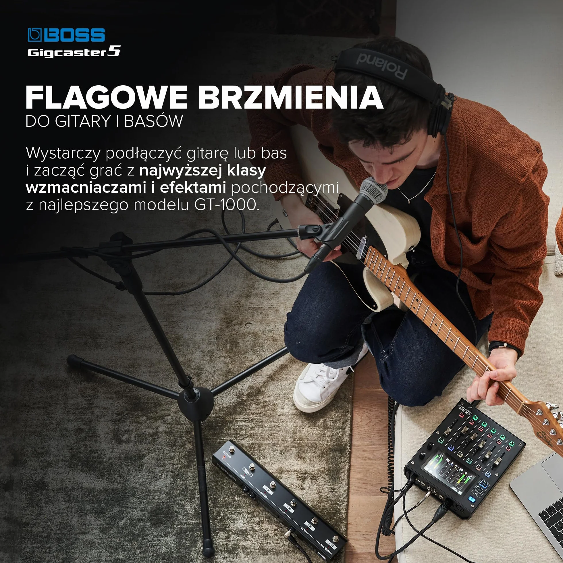BOSS Gigcaster 5 Kompaktowy, 5-kanałowy mikser audio do streamingu z bezpośrednim wejściem gitarowym/basowym | 2 wejściami mikrofonowymi XLR | stereofonicznym wejściem liniowym