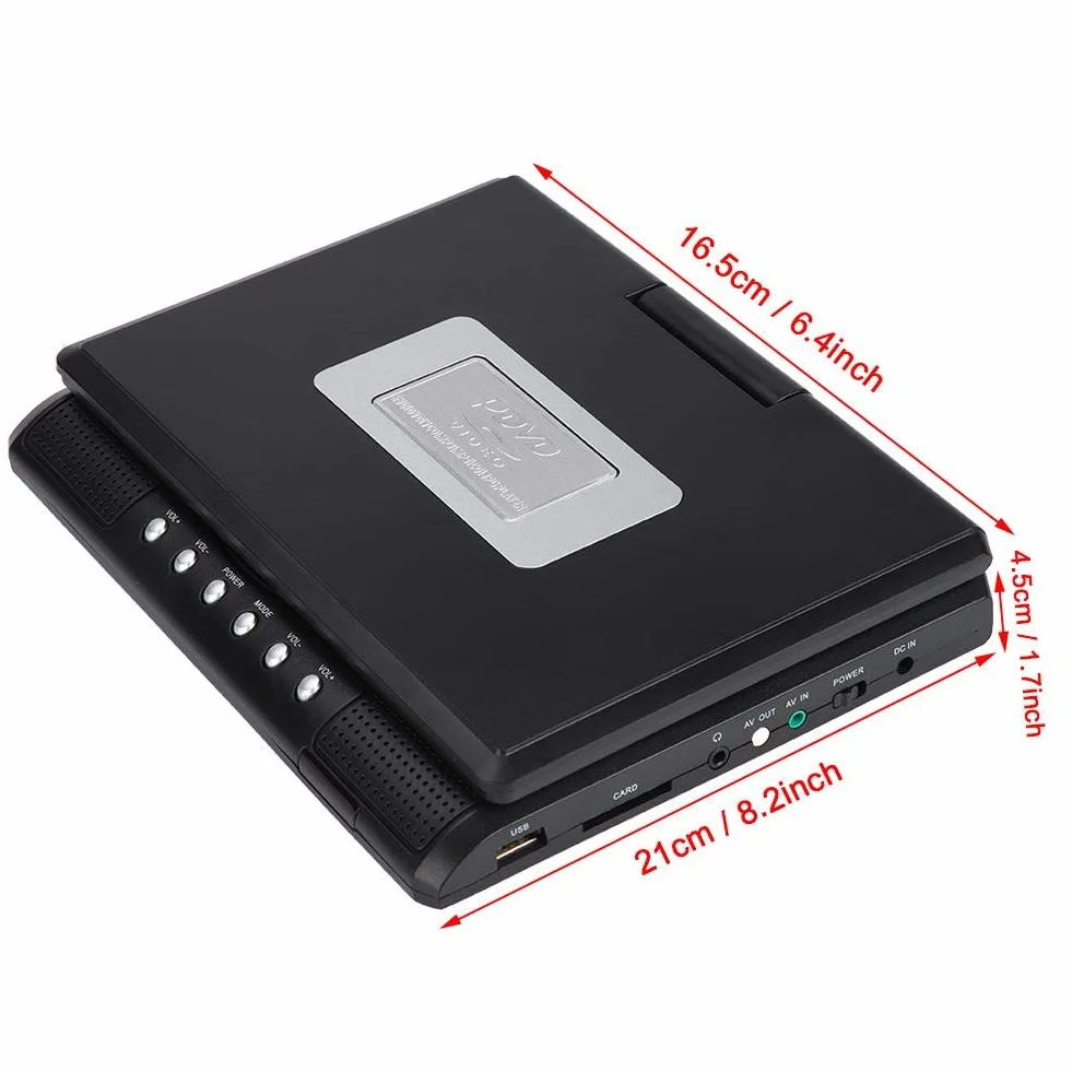 Przenośny odtwarzacz DVD, 7-calowy obrotowy ekran LCD HD TV z wbudowanym odczytem kart do lotów, podróży drogowych, obsługa DVD, SVCD, CD, CD-R/RW, samochodowy odtwarzacz DVD (EU)
